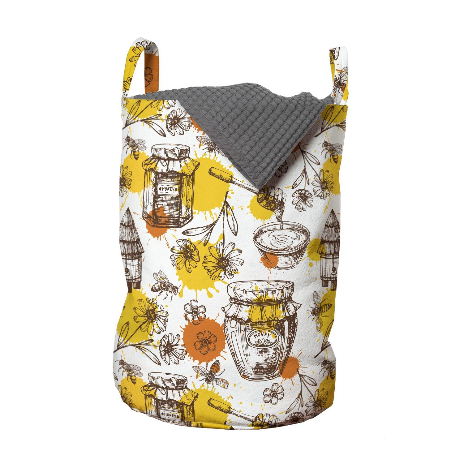 Abakuhaus Wäschesäckchen Wäschekorb mit Griffen Kordelzugverschluss für Waschsalons, Skizzieren Honig-Gläser Drops und Bienen