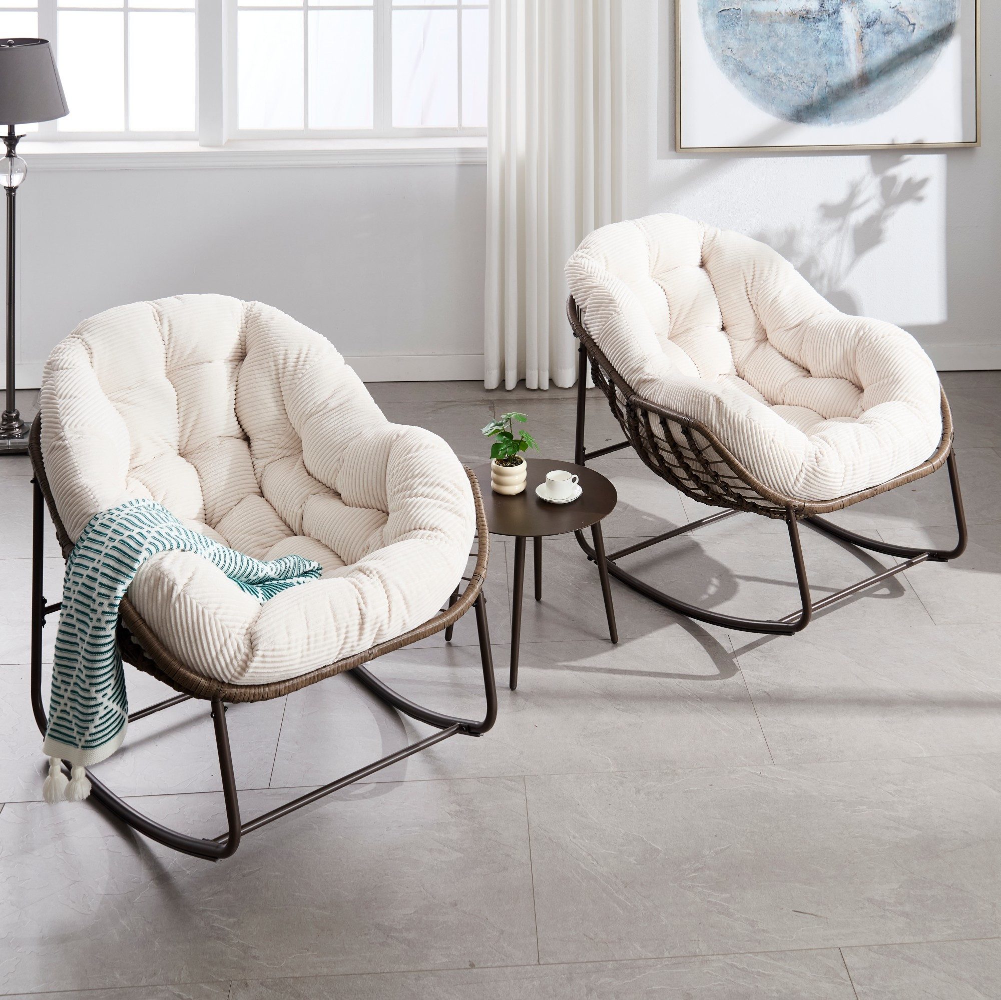 LVHOM Schaukelstuhl mit gepolstertem Kissen, Rattanstuhl mit Stahlrahmen, L günstig online kaufen