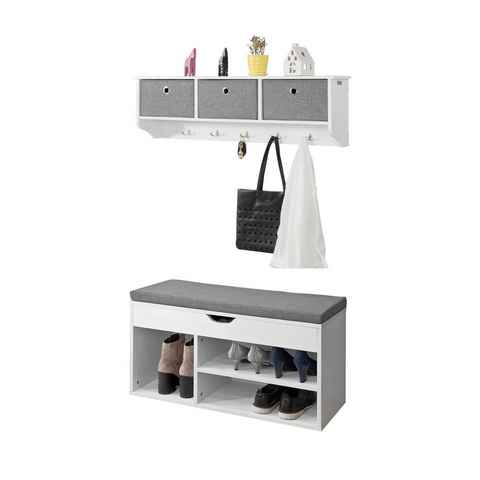 SoBuy Wandgarderobe FSR45-HG+FRG282-W, Wandgarderobe-Set Flurset Flurmöbel Schuhbank mit Sitzfläche