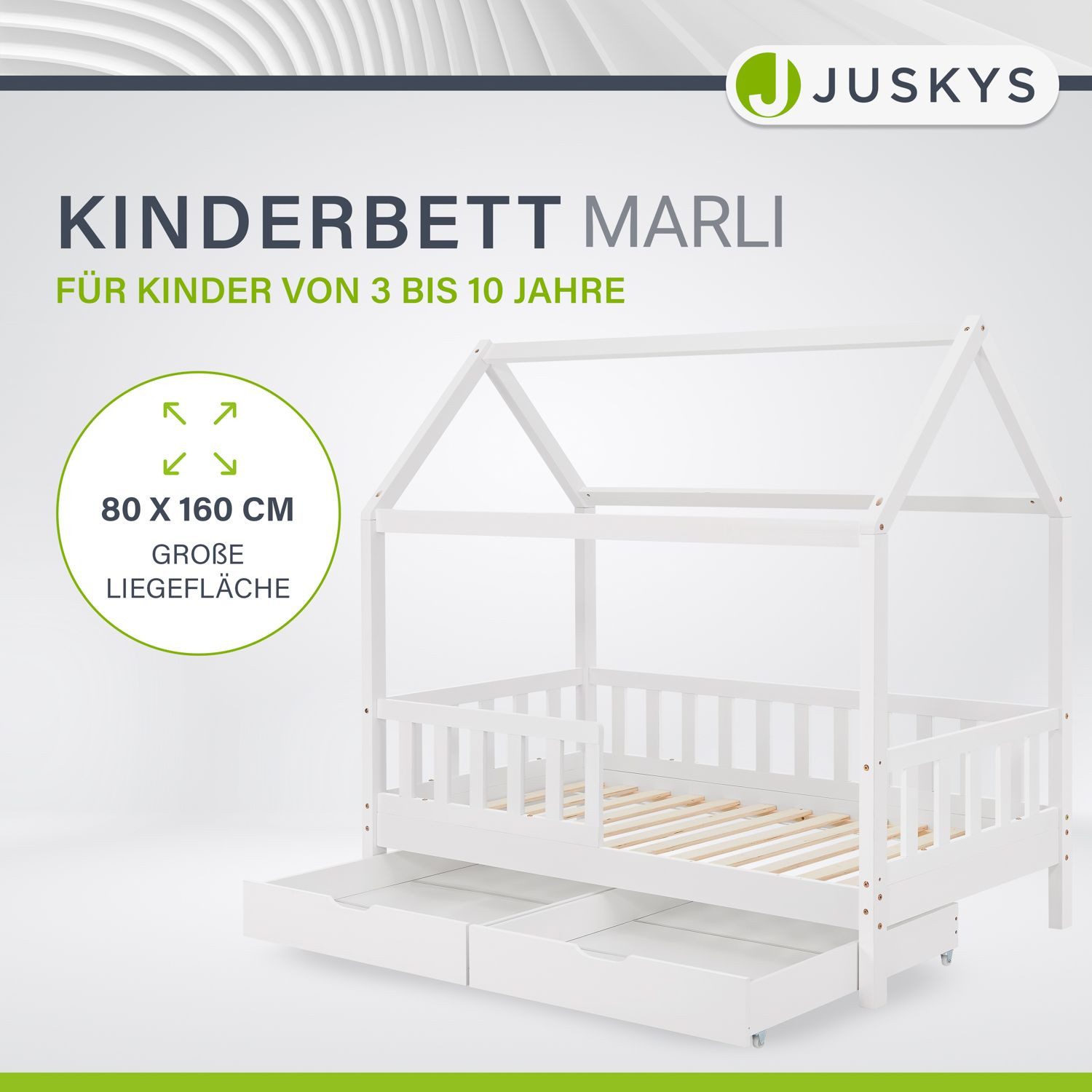 Juskys Kinderbett Marli, 80x160 cm, mit Dach, 2 Bettkästen, Rausfallschutz, günstig online kaufen