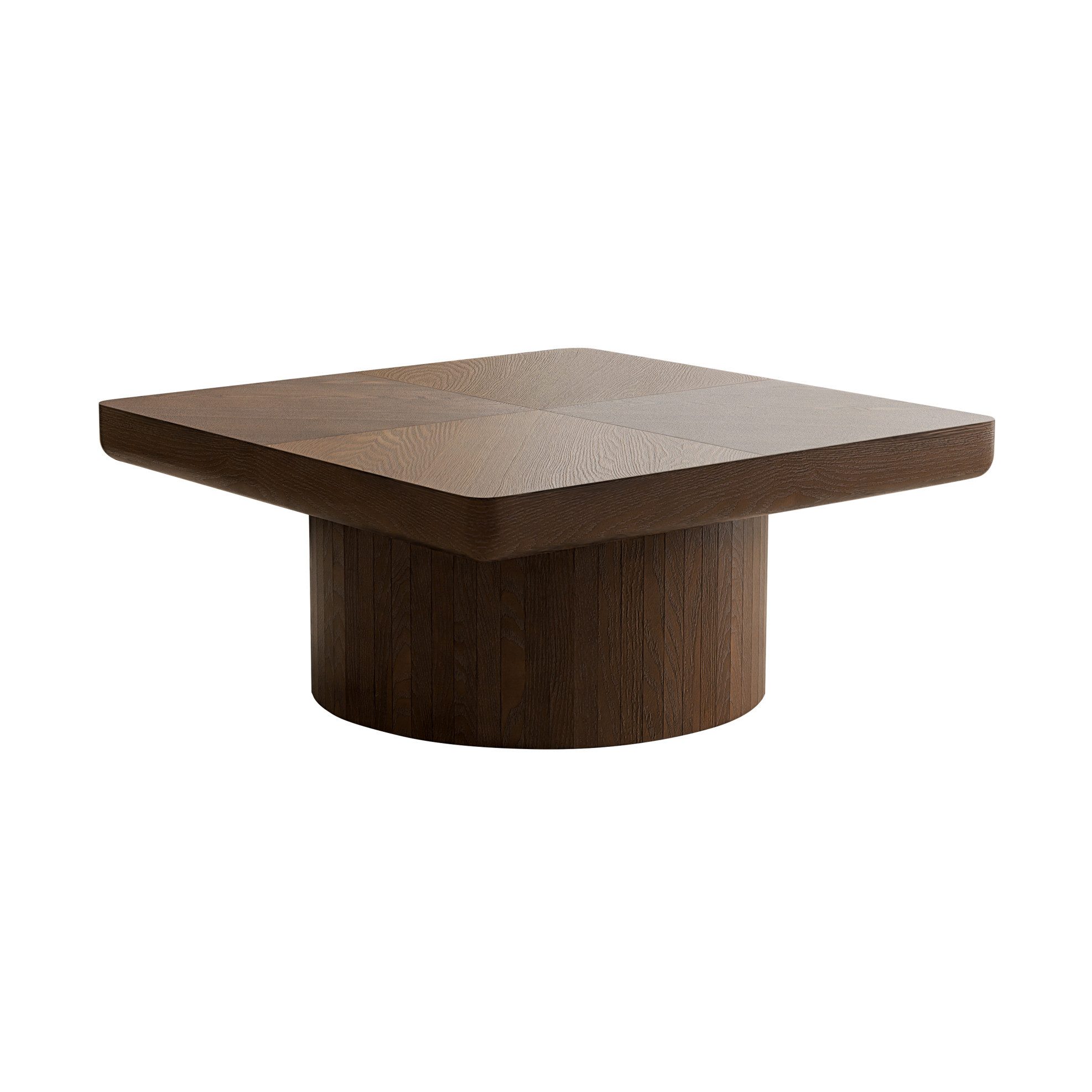 OKWISH Couchtisch Quadratischer Tisch, 78 cm, Walnut mit Tischplatte in Holzoptik (Packung, 1-St., Moderner Beistelltisch mit dicker Tischplatte, einfache Montage), Wohnzimmertisch mit Parquet Muster, stabilem Säulenfuß & MDF