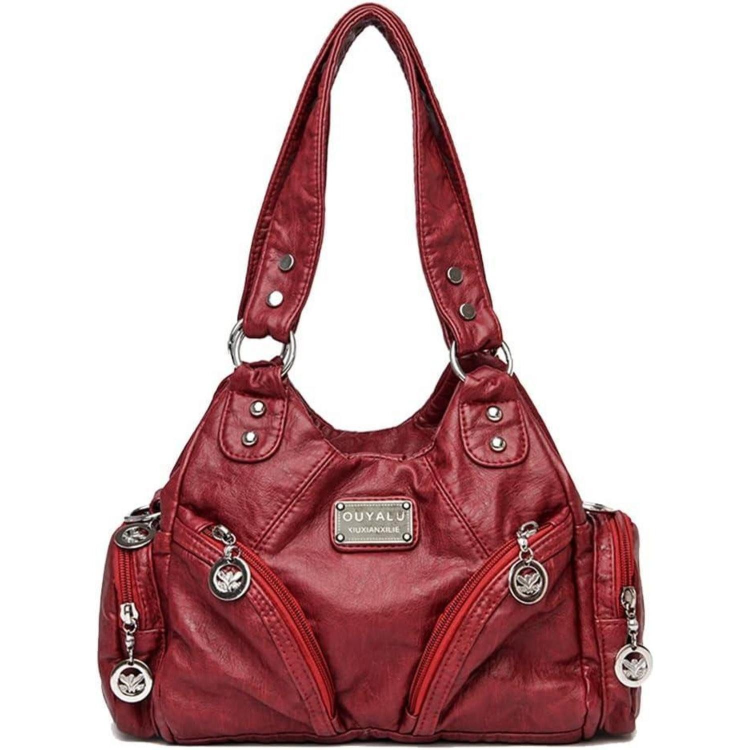 Handtasche Damenhandtasche PU-Leder Hobo Schultertasche Umhängetasche Vintage Rot