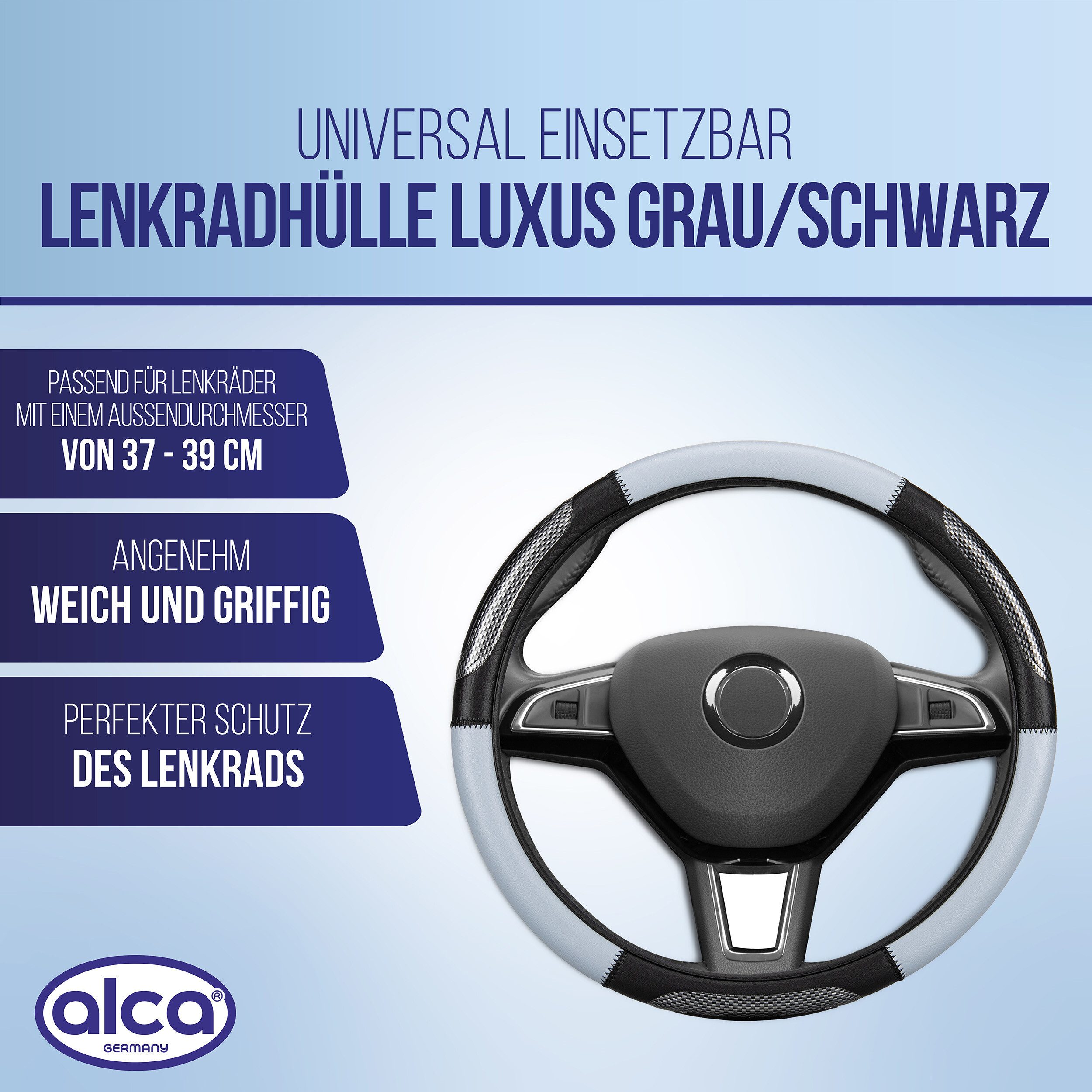 alca Lenkradbezug Lenkradhülle Luxus grau/schwarz Auto 37-39 cm sportlich creme-farben, (1-tlg) – Bild 2 von 5