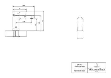 Villeroy & Boch Waschtischarmatur Liberty 84 Einhebel, ohne Ablaufgarnitur, Standmontage - Chrom