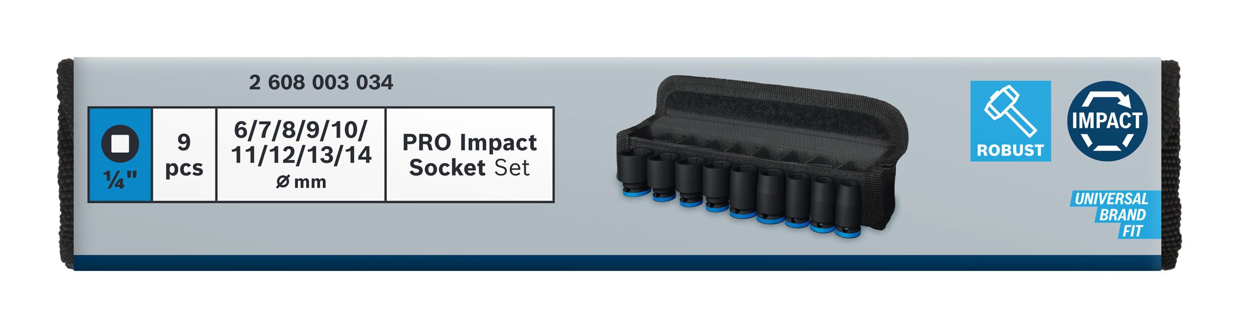BOSCH Stecknuss Pro Impact Socket, 9 Teile, Steckschlüsseleinsätze-Set, 1/4", Standard, 9­teilig