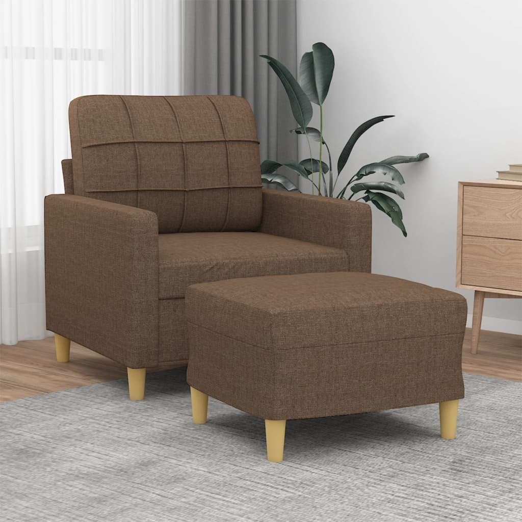 vidaXL Sofa Sessel mit Hocker Braun 60 cm Stoff