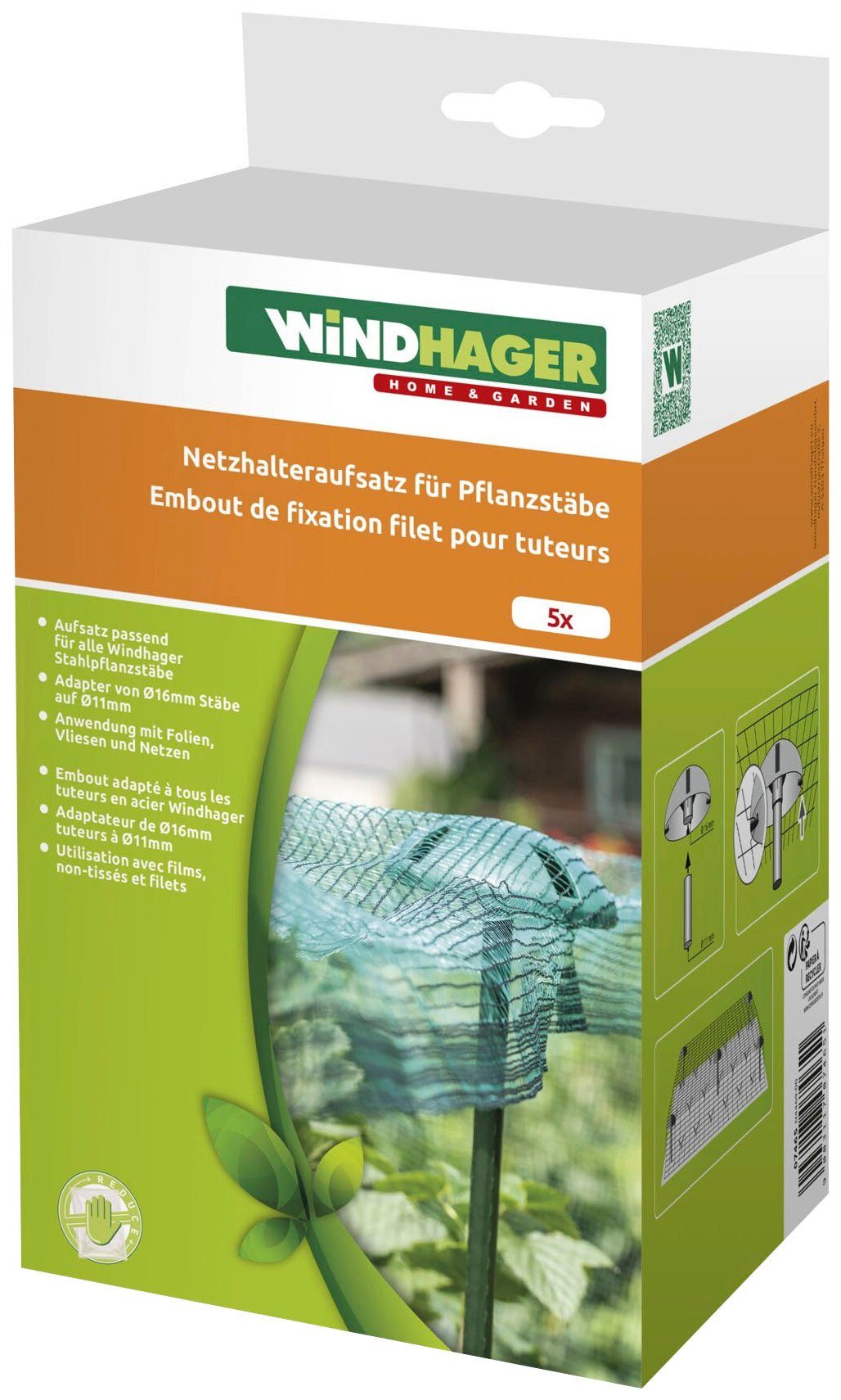 Windhager Pfostenkappe (Set, mm passend Ø für und 16 Netzhalter-Aufsatz 11 Stahlpflanzstäbe mit 5 St)