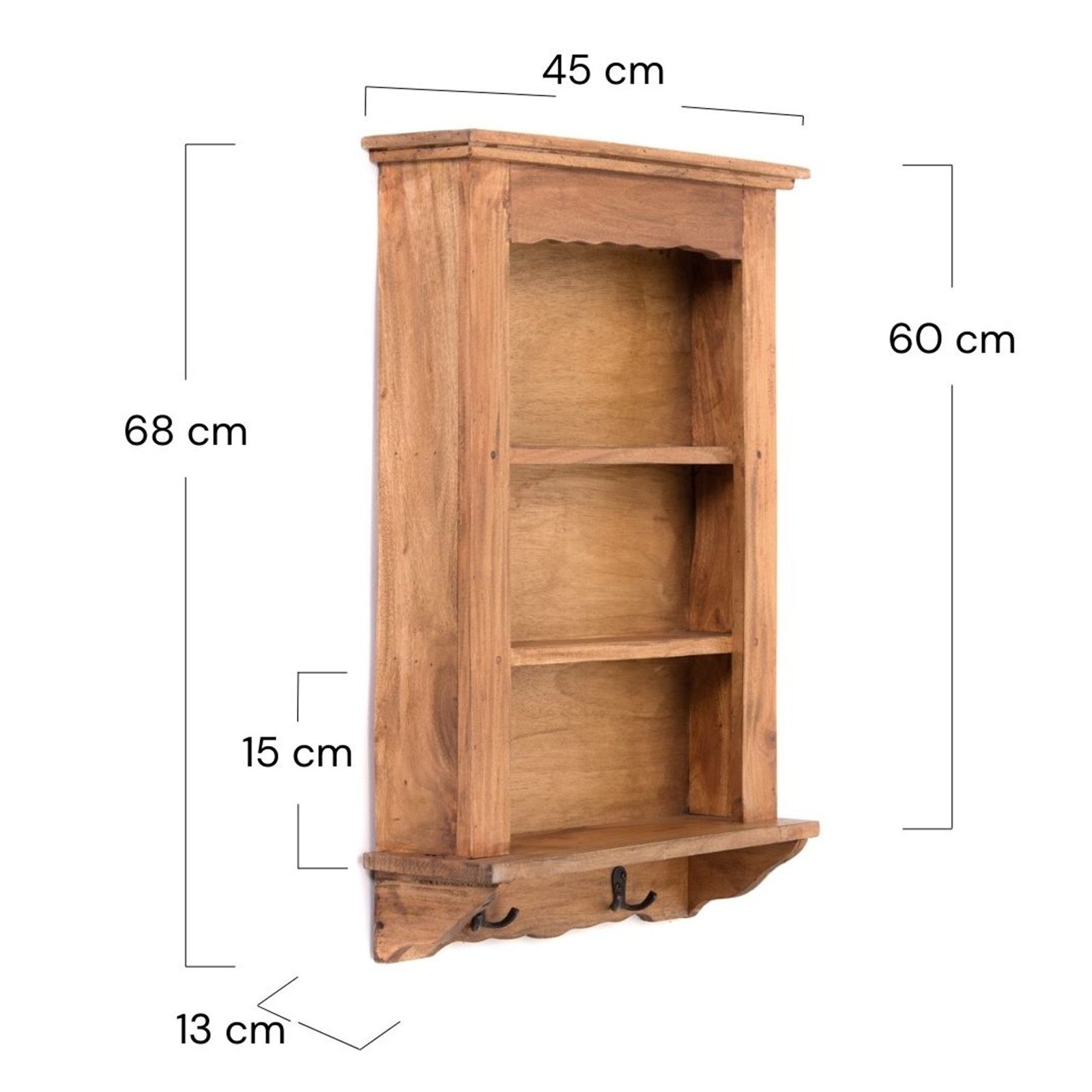 DESIGN DELIGHTS Wandregal WANDREGAL "COUNTRY", Altholz massiv Holz, 68 cm, Küchenregal mit Hak