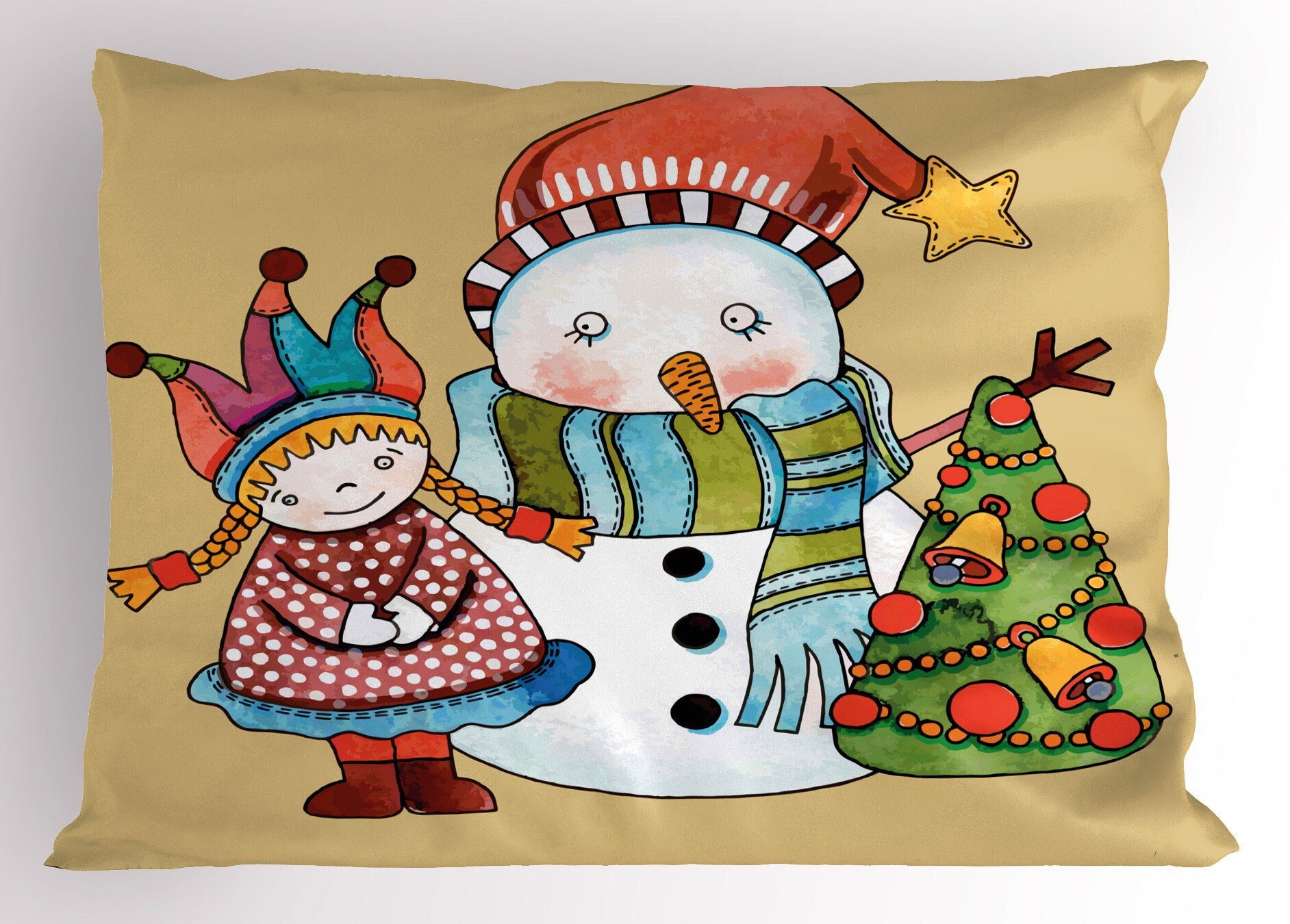Schneemann-Baum Kissenbezug, Gedruckter (1 Dekorativer Weihnachten Size Stück), Toy Abakuhaus Standard Kissenbezüge King
