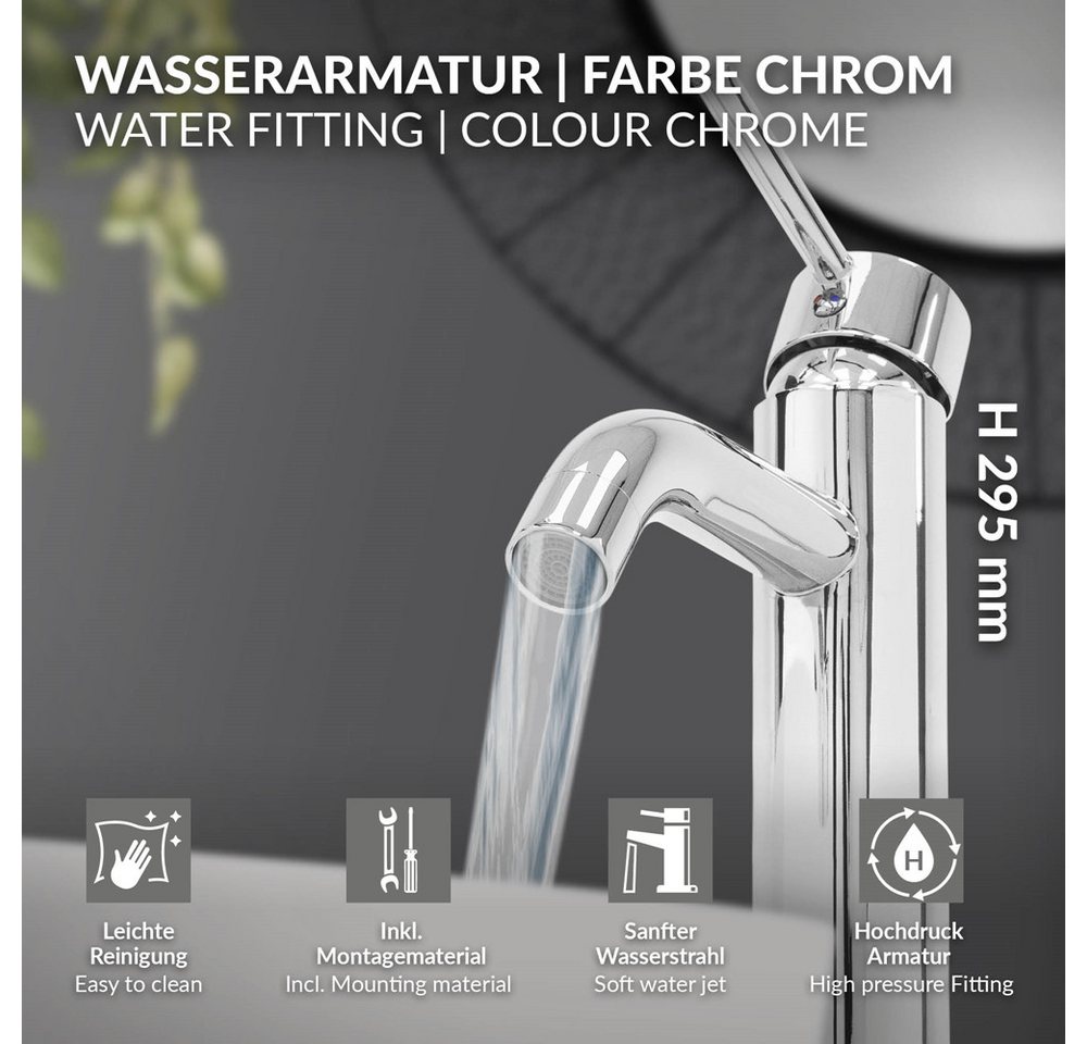 Thumbnail - LuxeBath Waschtischarmatur Wasserhahn Badezimmer, Mischbatterie für Heißes & Kaltes Wasser (Komplett-Set) Einhebelmische...