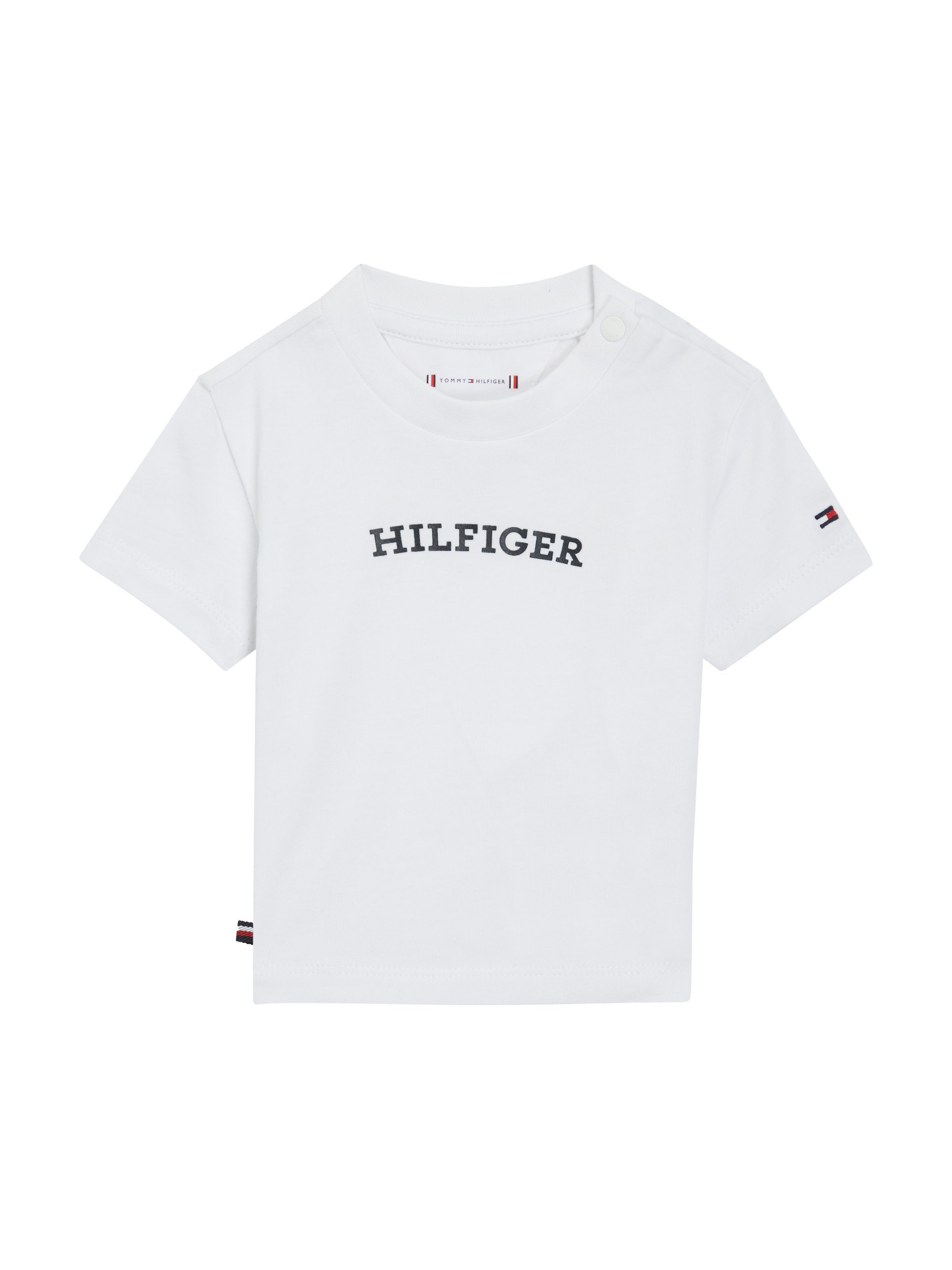 Tommy Hilfiger T-Shirt BABY CURVED MONOTYPE TEE S/S mit großem Hilfiger Front Print & Logo-Flag White