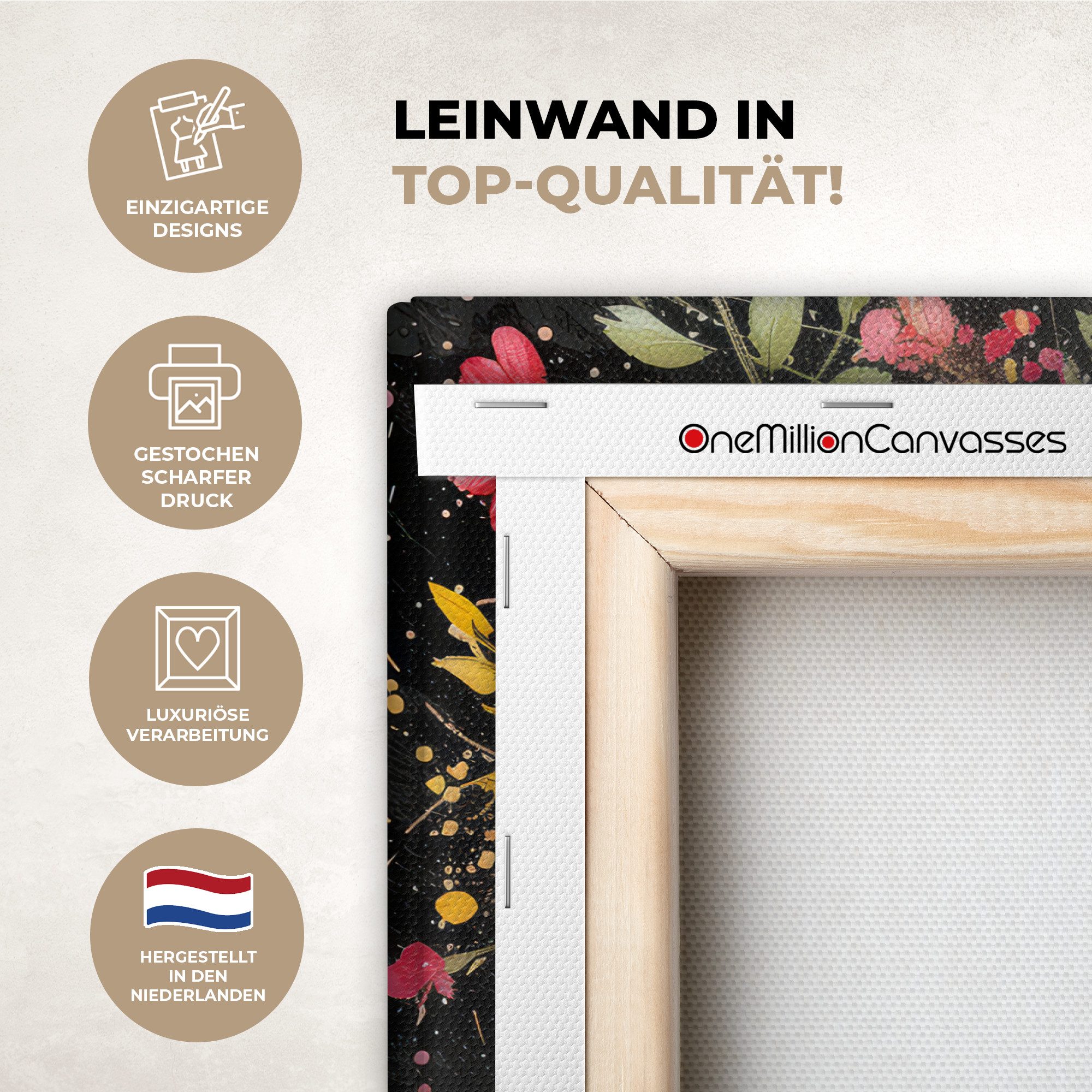 OneMillionCanvasses® Leinwandbild Blumen - Graffiti - Farbenfroh - Straßenkunst, Fotodruck (1 St), Leinwand Bilder Klein, Wand Dekoration Aesthetic 30x20 cm