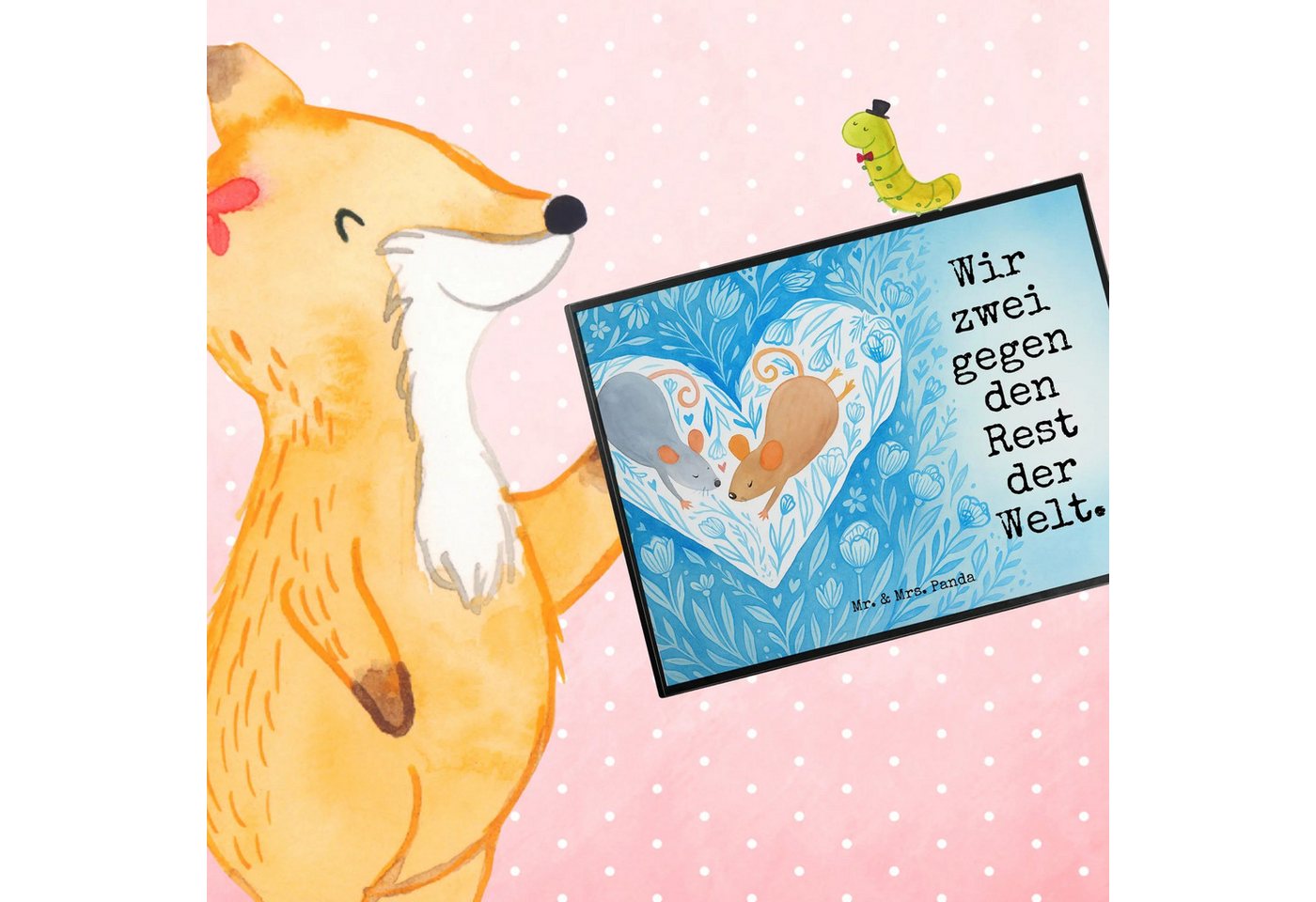 Thumbnail - Mr. & Mrs. Panda Schreibtischunterlage Mäuse Herz Design - Weiß - Geschenk, zu zweit, Jahrestag, Geschenk fü, (Packung, ...
