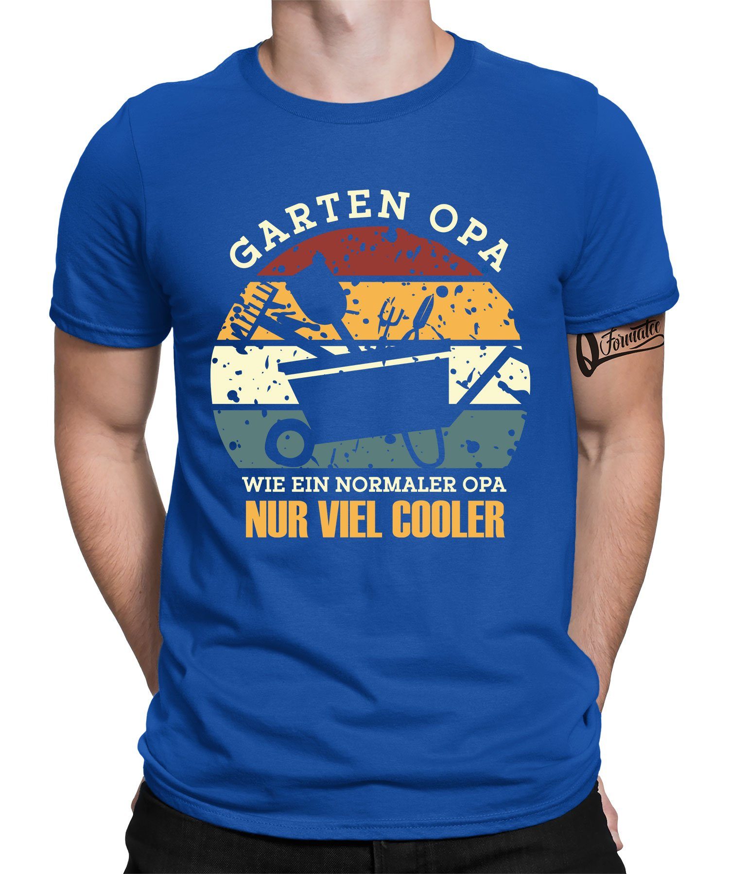 Kurzarmshirt T-Shirt Quattro - Cooler (1-tlg) Garten Großvater Vatertag Herren Blau Formatee Opa