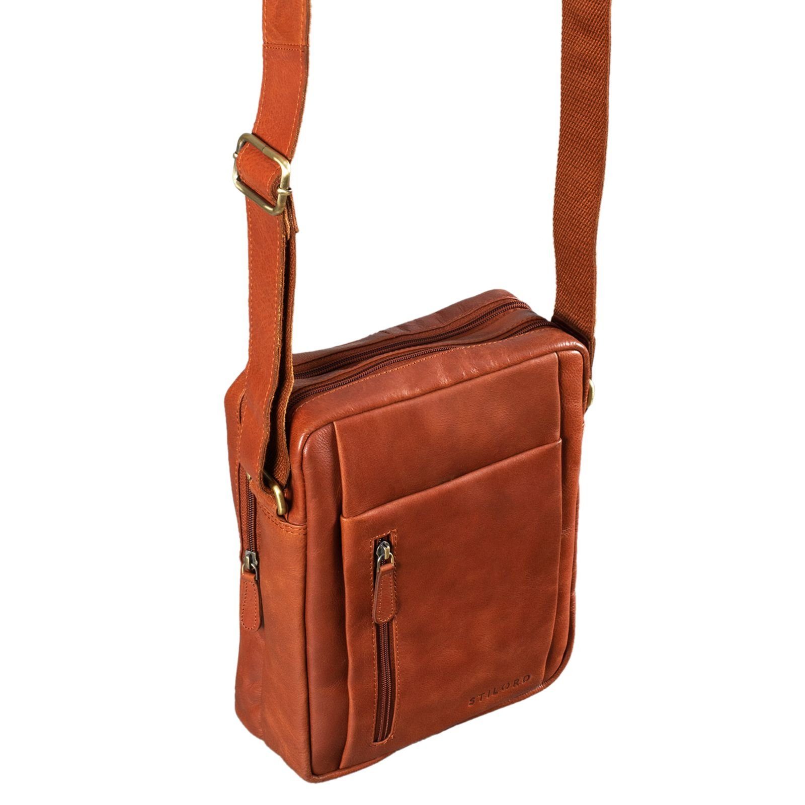 STILORD Messenger Bag "Irving" Leder brandy Vintage - Tasche vegetabil Klein