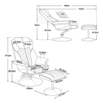 MCombo TV-Sessel Mcombo Relaxsessel mit Hocker 9022, 360°drehbarer mit Liegefunktion, Fernsehsessel, moderner TV-Sessel für Wohnzimmer, Kunstleder, 142 x 78 x 111 cm