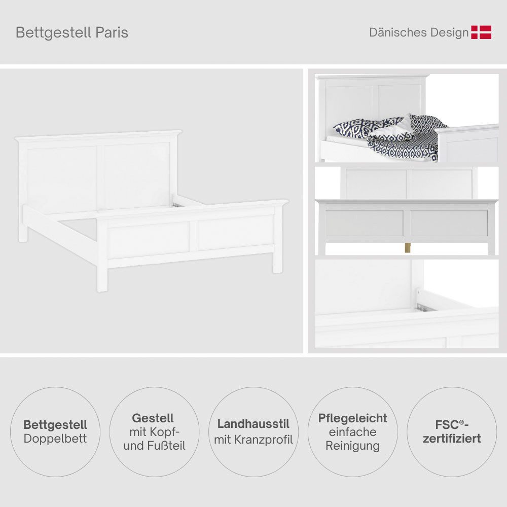 Home affaire Bett Paris Bettgestell, Doppelbett, mit Kassetten-Optik an Kopf- und Fußteil