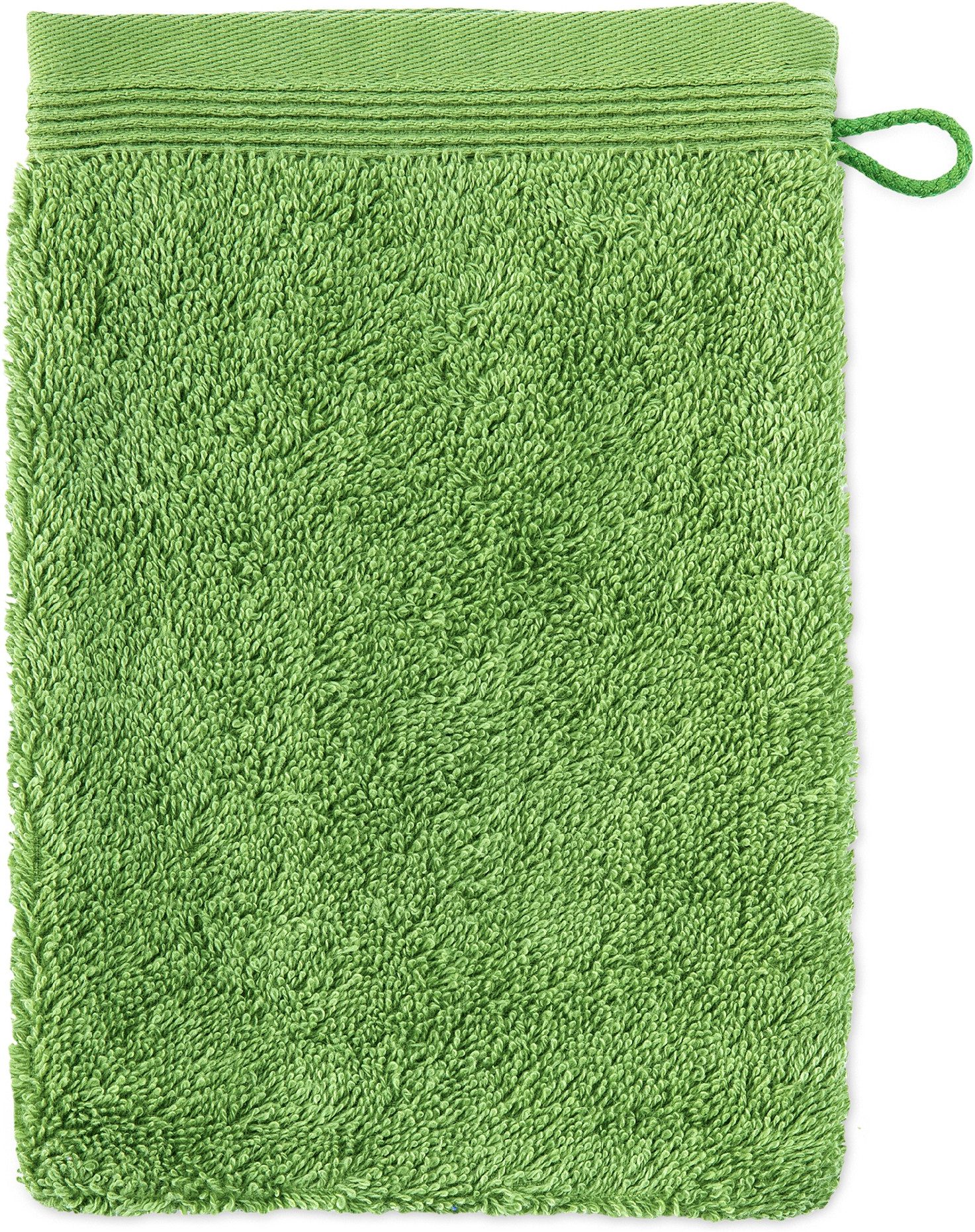 Möve Waschhandschuh Superwuschel 100% Premium Cotton Baumwolle, Walkfrottier (1-St), mit Biesenbordüre und praktischem Kordelaufhänger, einfarbig, weich