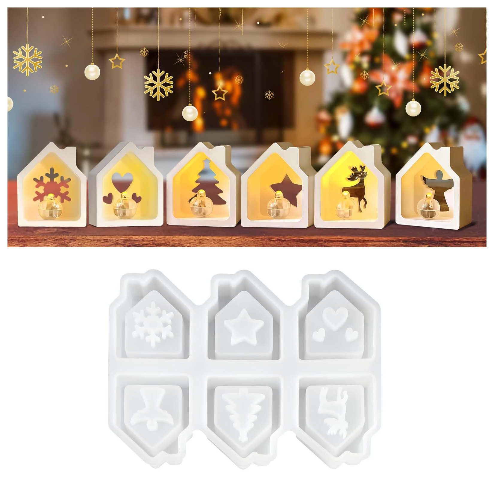 Coonoor Modellierwerkzeug Mini Haus Silikonformen, Weihnachts-Silikonformen für Gipsgießen, Mini-Haus Gussformen für Silikon – Perfekt für DIY Bastelprojekte