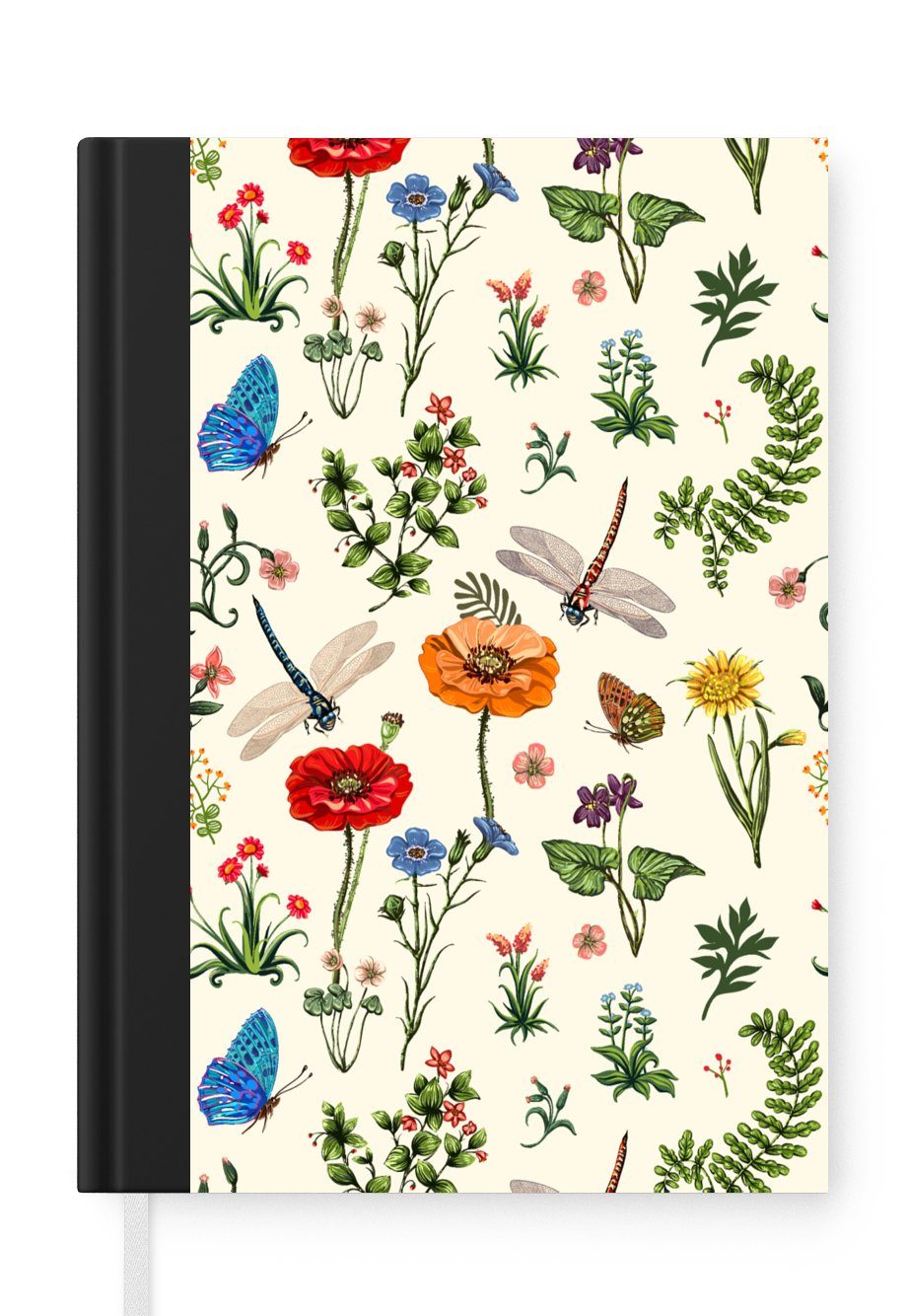 MuchoWow Notizbuch Insekten - Blumen - Sommer - Regenbogen - Muster, Journal, Merkzettel, Tagebuch, Notizheft, A5, 98 Seiten, Haushaltsbuch