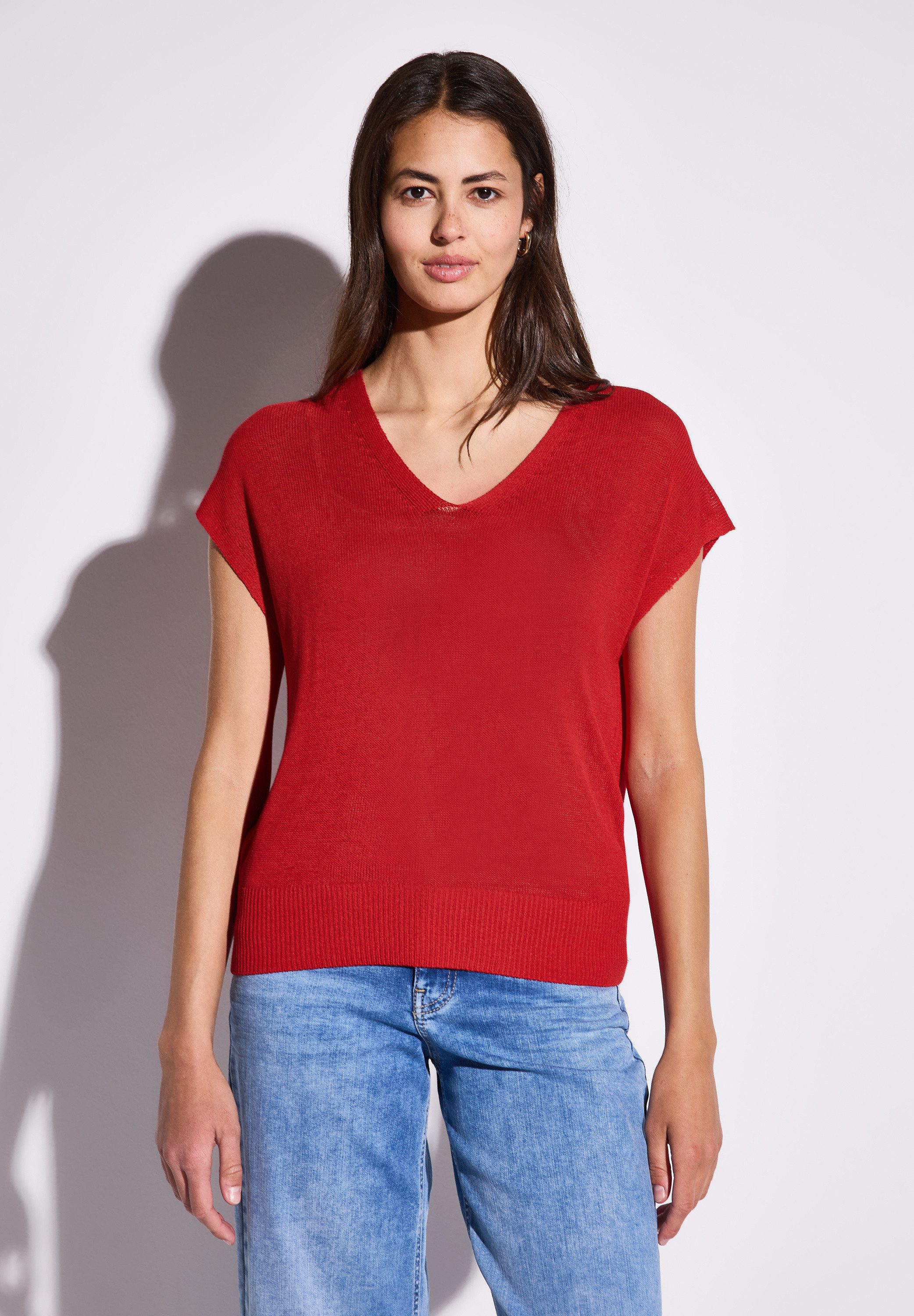 STREET ONE Strickpullover mit abgerundetem V-Ausschnitt