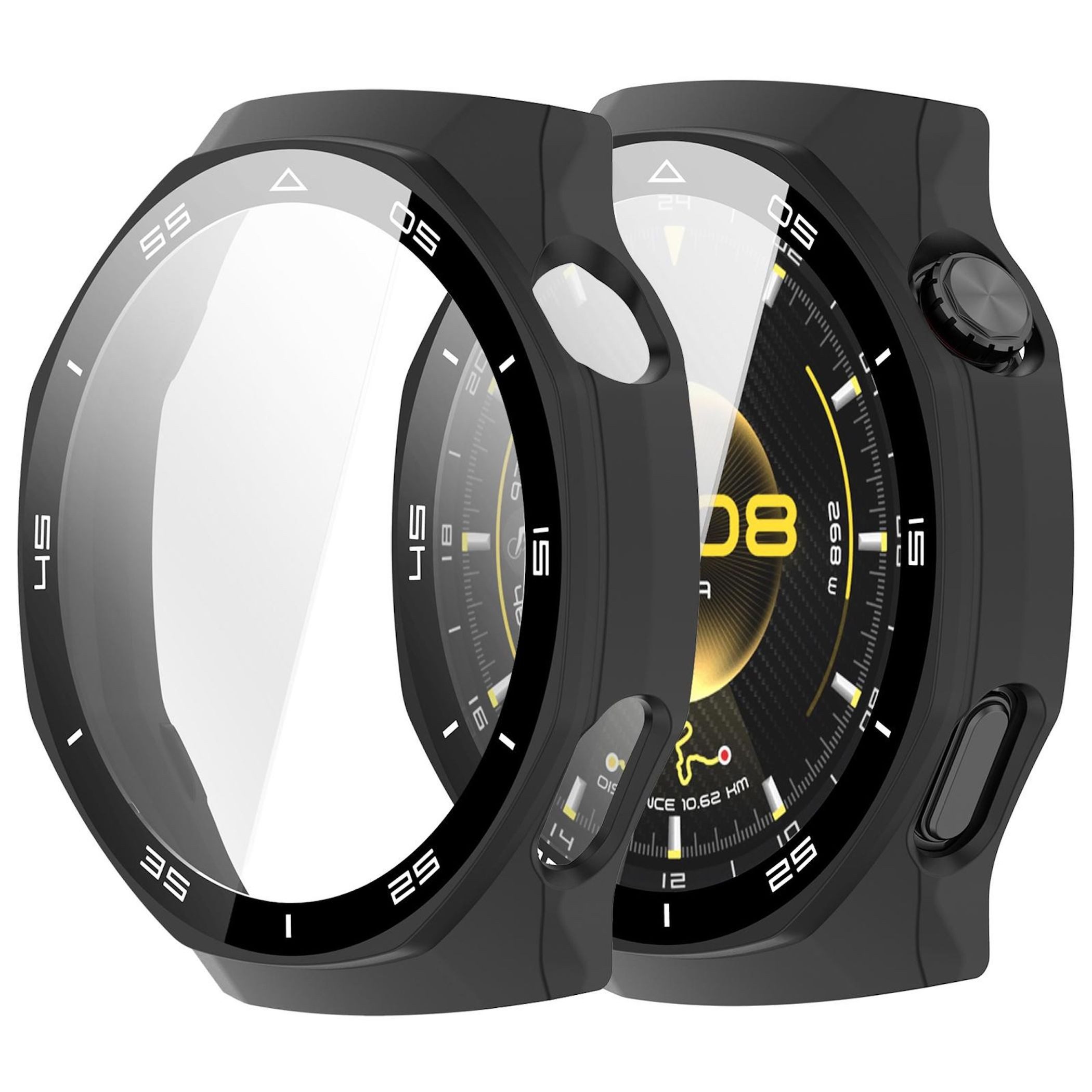 Wigento Smartwatch-Hülle Für Huawei Watch GT 6 Pro 46mm Kunststoff Hülle + 9H Hart Glas Schwarz, Schutzhülle aus PC + Hart Glas für Rundumschutz