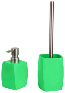 Sanilo Badaccessoire-Set Green Leaf, Komplett-Set, 6 tlg., bestehend aus WC-Sitz, Badteppich, Stöpsel, Seifenspender, WC-Bürste