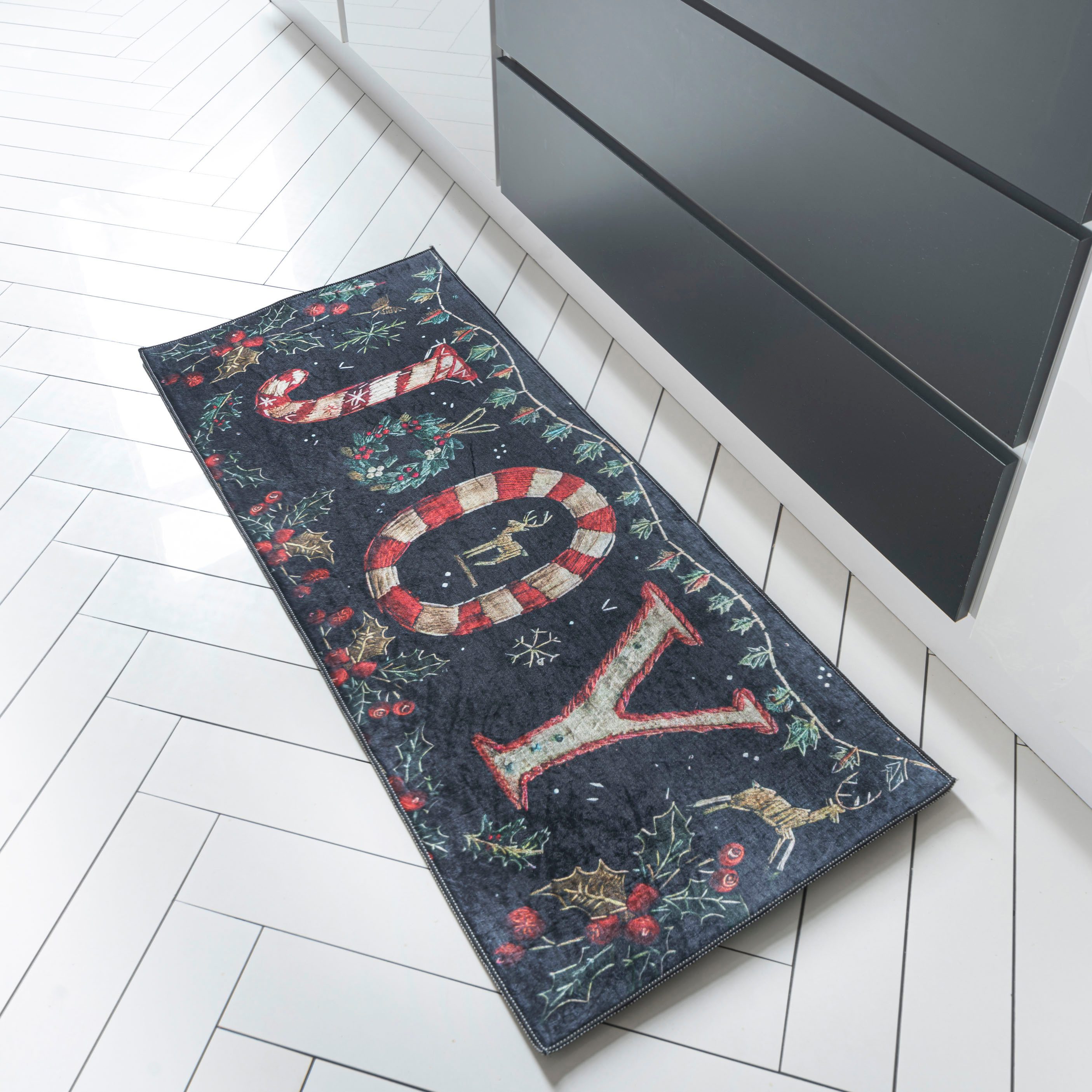 Mazovia Designteppich Weihnachten Teppichmatte für Küche, Korridor, Diele - Wasserdicht, 40 x 60 cm, Anti-Rutsch