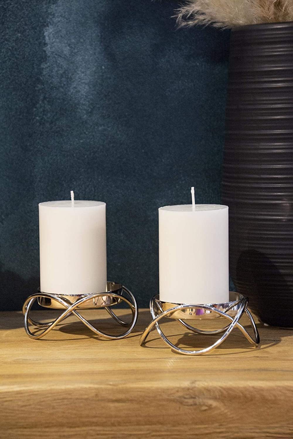 EDZARD Kerzenständer für Bastia Kerzenständer (2er-Set), mit vernickelt, 5 Design, Kerzenleuchter modernes cm Höhe Silber-Optik, Stumpenkerzen
