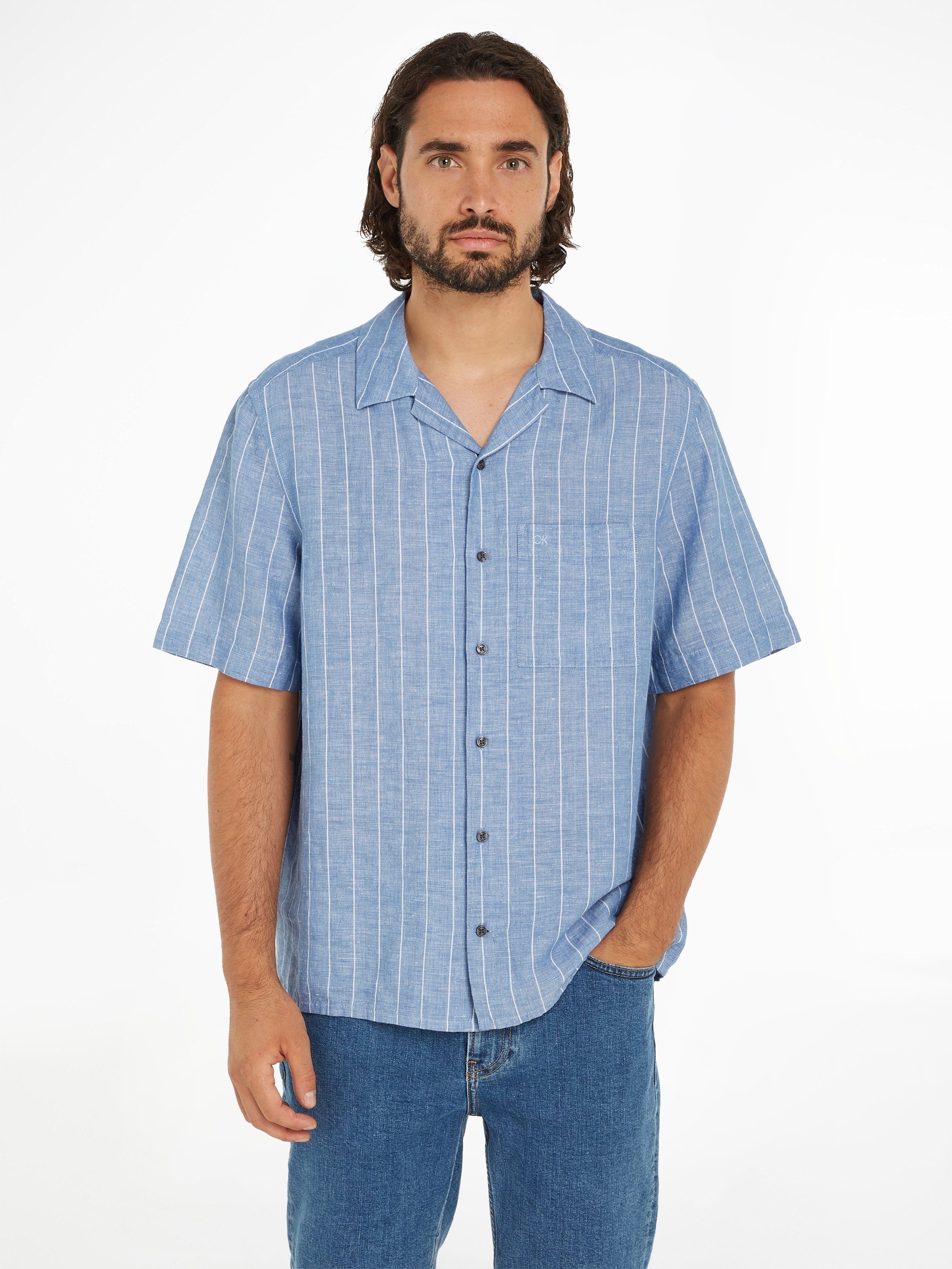 Calvin Klein Kurzarmhemd LINEN COTTON STRIPE günstig online kaufen