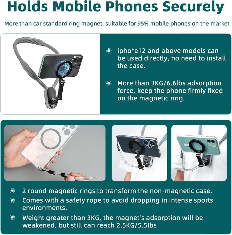 FELIXLEO Handy-Halterung Magnetische Nackenhalterung Handy Halter POV iPhone Android, (1-tlg)