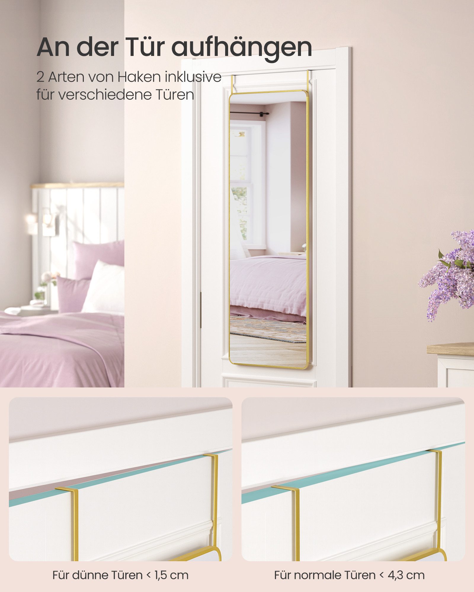 SONGMICS Standspiegel Ganzkörperspiegel Bogen Großer Wandspiegel Bruchsicher, Rechteckiger Standspiegel, Aluminiumlegierung, Hartglas, 120 x 40 cm – Bild 4 von 5