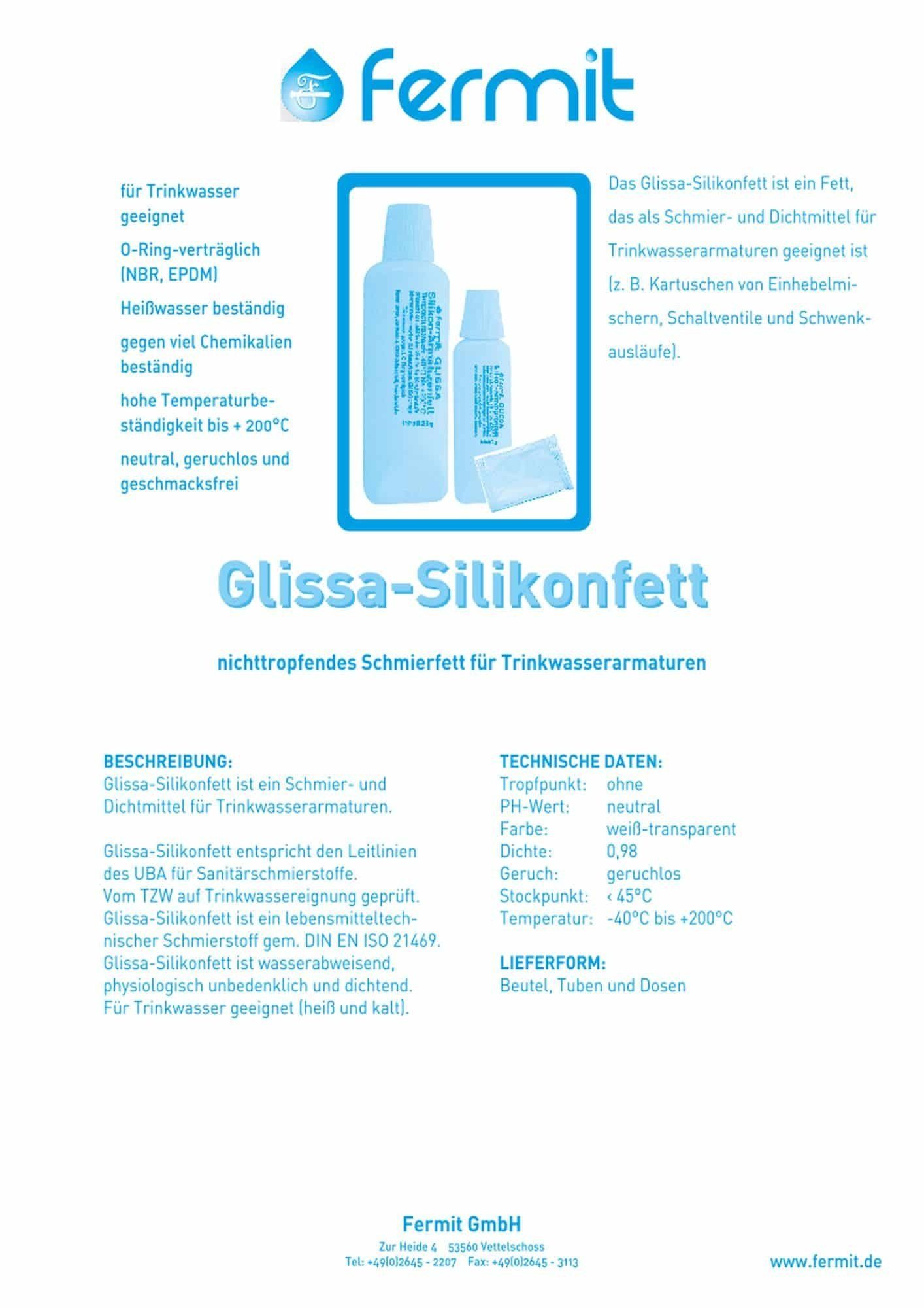 Fermit Schmierfett, 7 g, Silikonfett Glissa für Trinkwasser geeignet, in der Tube