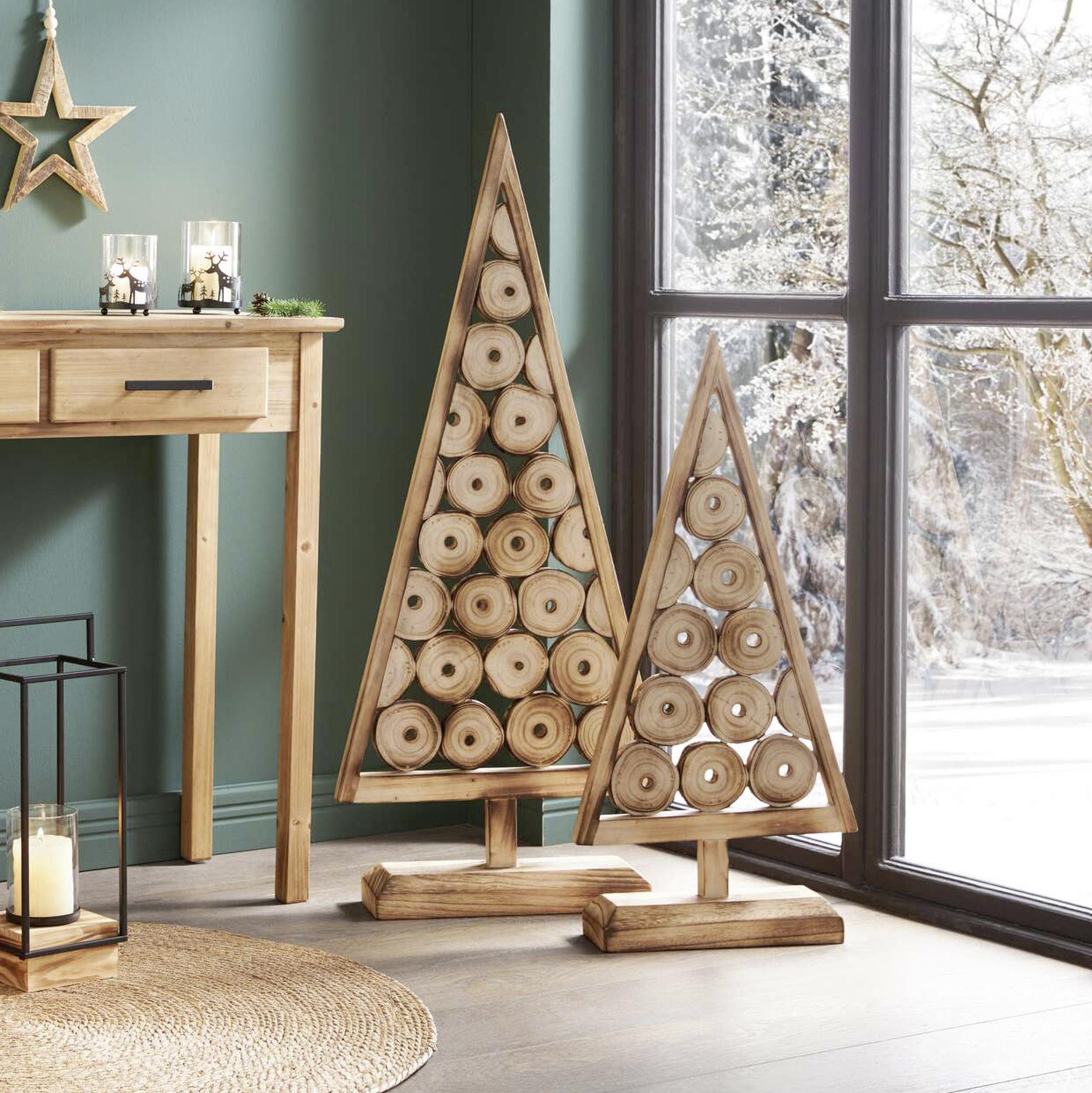 Frank Flechtwaren Weihnachtsfigur Holzdeko "Tannenbaum", 2er Set