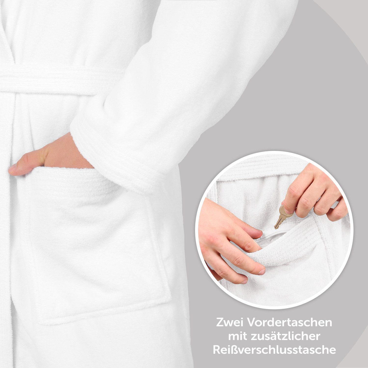 Blumtal Bademantel Herren, Baumwolle, mit gefütterter Kapuze, mit samtigen Frottee-Velours, Oeko-TEX® Zertifiziert