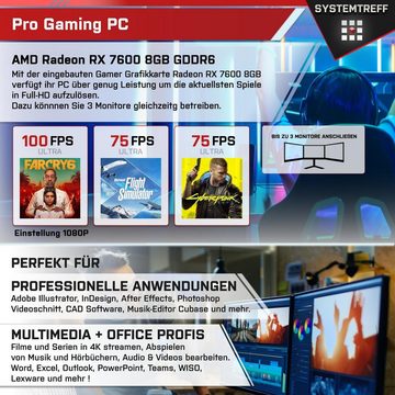 SYSTEMTREFF Gaming-PC (AMD Ryzen 7 5800X3D, Radeon RX 7600, 16 GB RAM, 1000 GB SSD, Luftkühlung, Windows 11, WLAN)