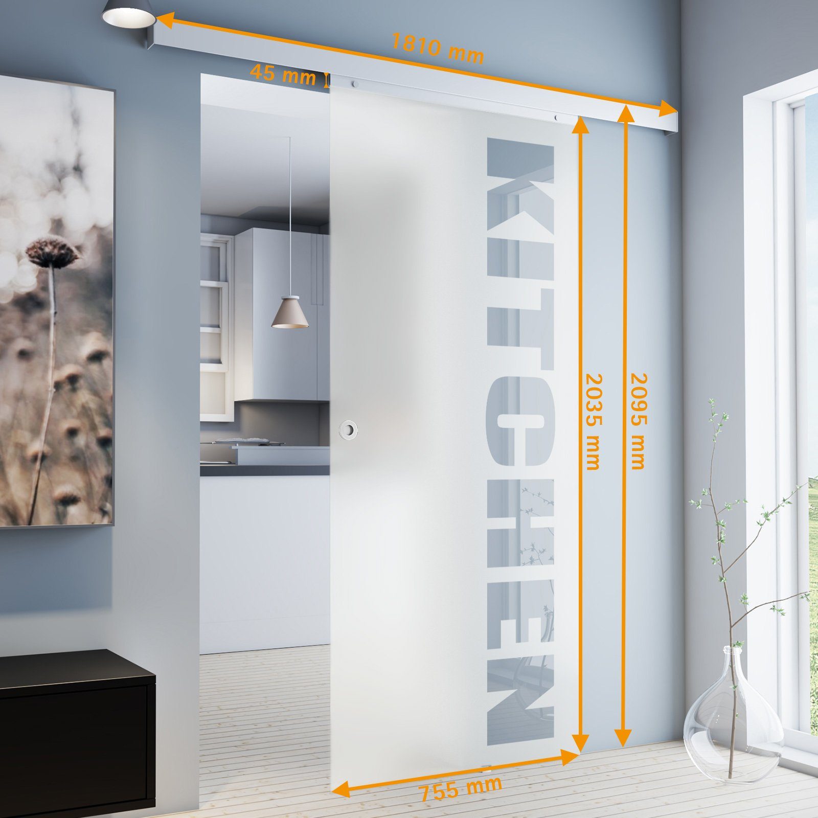 inova wohnen Glasschiebetür Schriftzug "KITCHEN", Größenauswahl günstig online kaufen