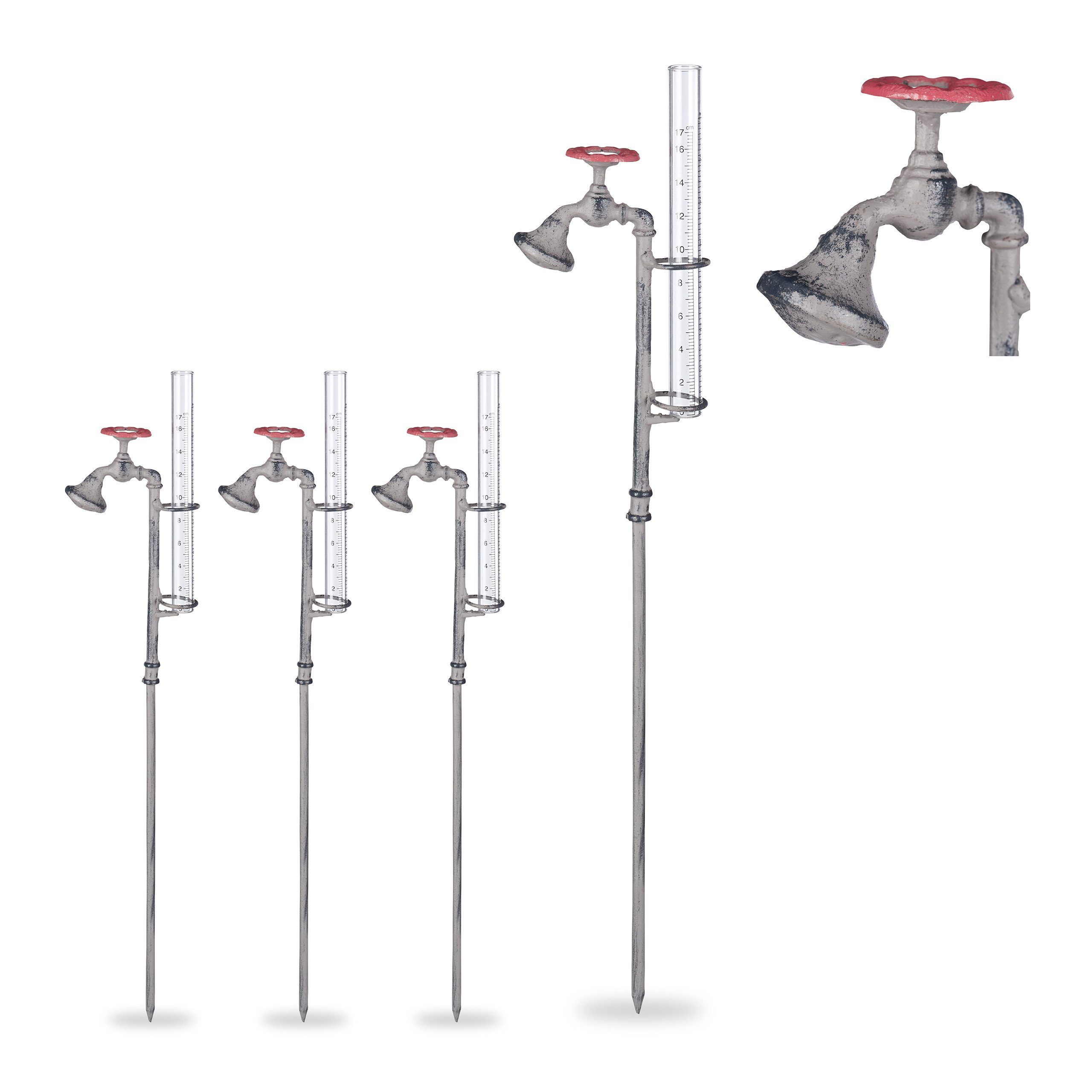 relaxdays Gartenstecker 4 x Regenmesser Wasserhahn