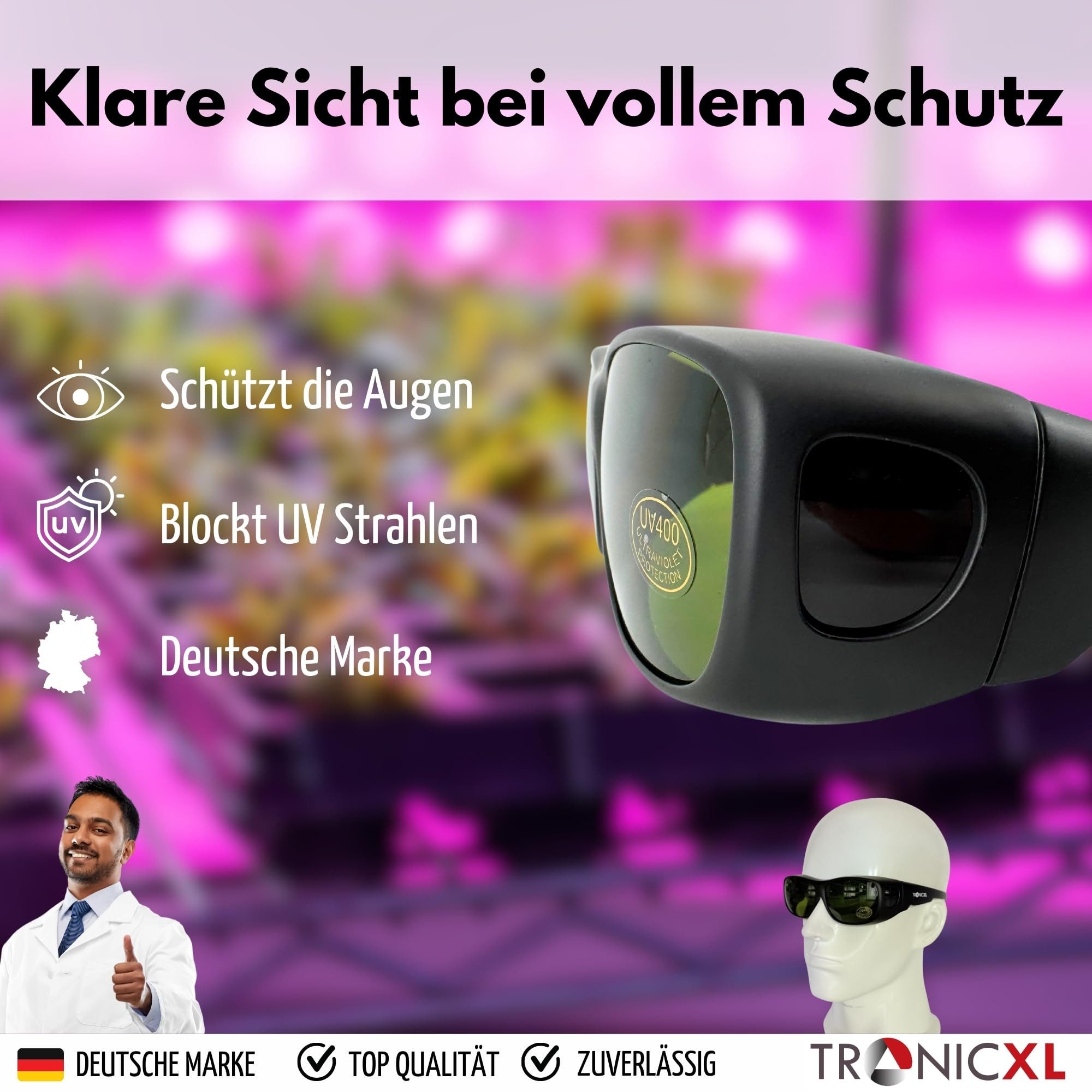 TronicXL Arbeitsschutzbrille 2 Grow UV Schutzbrille LED Vollspektrum für Growbox Growroom Pflanze, (2St), Planzen lampe Schutz Brille UVA UVB