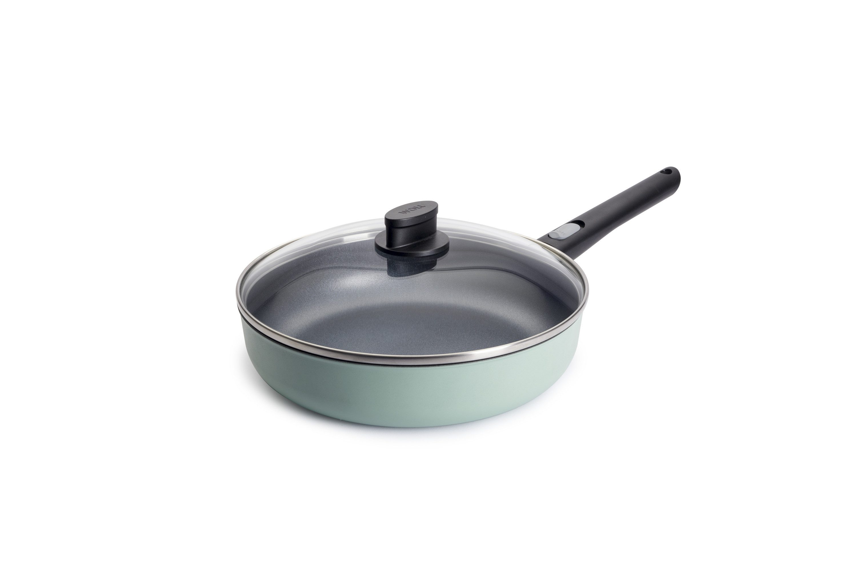 WOLL MADE IN GERMANY Bratpfanne Ecolour, Hochrandpfanne Ø 28 cm inkl. Deckel, Aluminiumguss (Set, 2-tlg), abnehmbarer Stiel