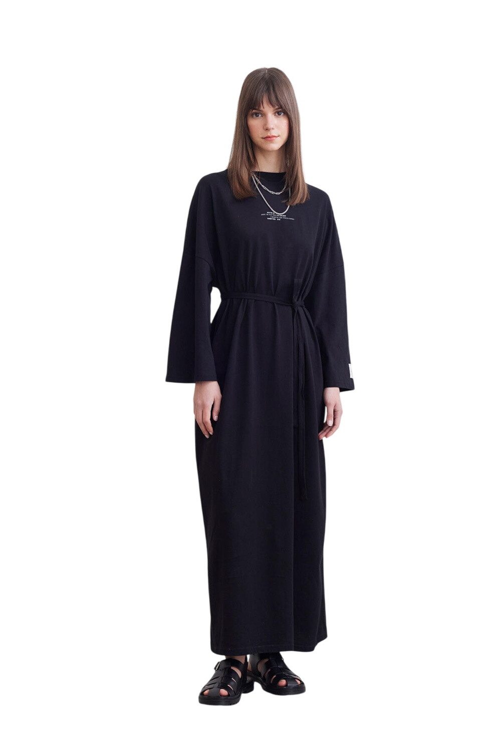 MANUKA Midikleid Oversized Langes Komfortkleid Schwarz