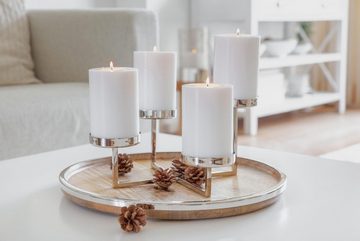 EDZARD Adventskranz Pamplona, (25 x 14 cm) Kerzenhalter für Stumpenkerzen, Adventsleuchter als Weihnachtsdeko für 4 Kerzen á Ø 8 cm, Kerzenkranz als Tischdeko mit Silber-Optik, vernickelt