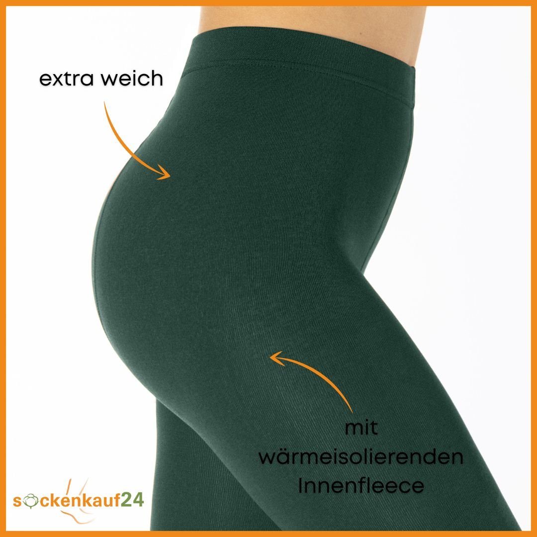 sockenkauf24 Thermostrumpfhose Damen Strumpfhose mit Innenfleece in 10 Farben (Dunkelgrün 40-42) extra warm Winter Strumpfhose WP