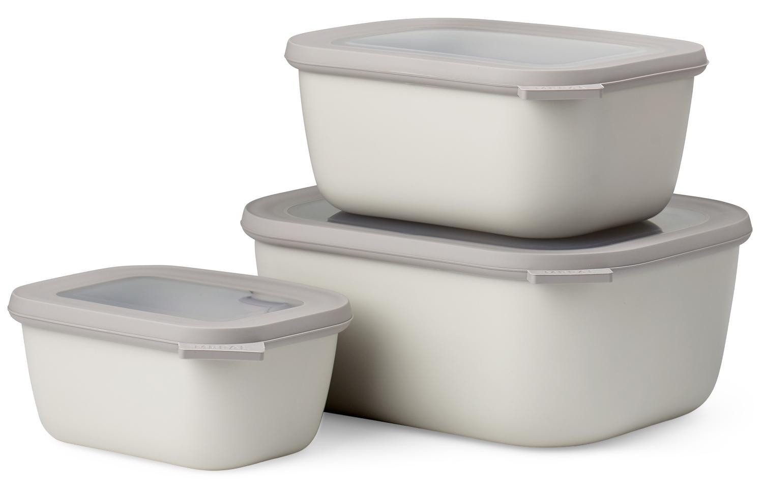 Mepal Aufbewahrungsschüssel CIRQULA, 3-teiliges Set, Weiß, mit Deckel, Polypropylen, Spülmaschinenfest, Gefrierfachgeeignet, 3000 ml, 1500 ml, 750 ml