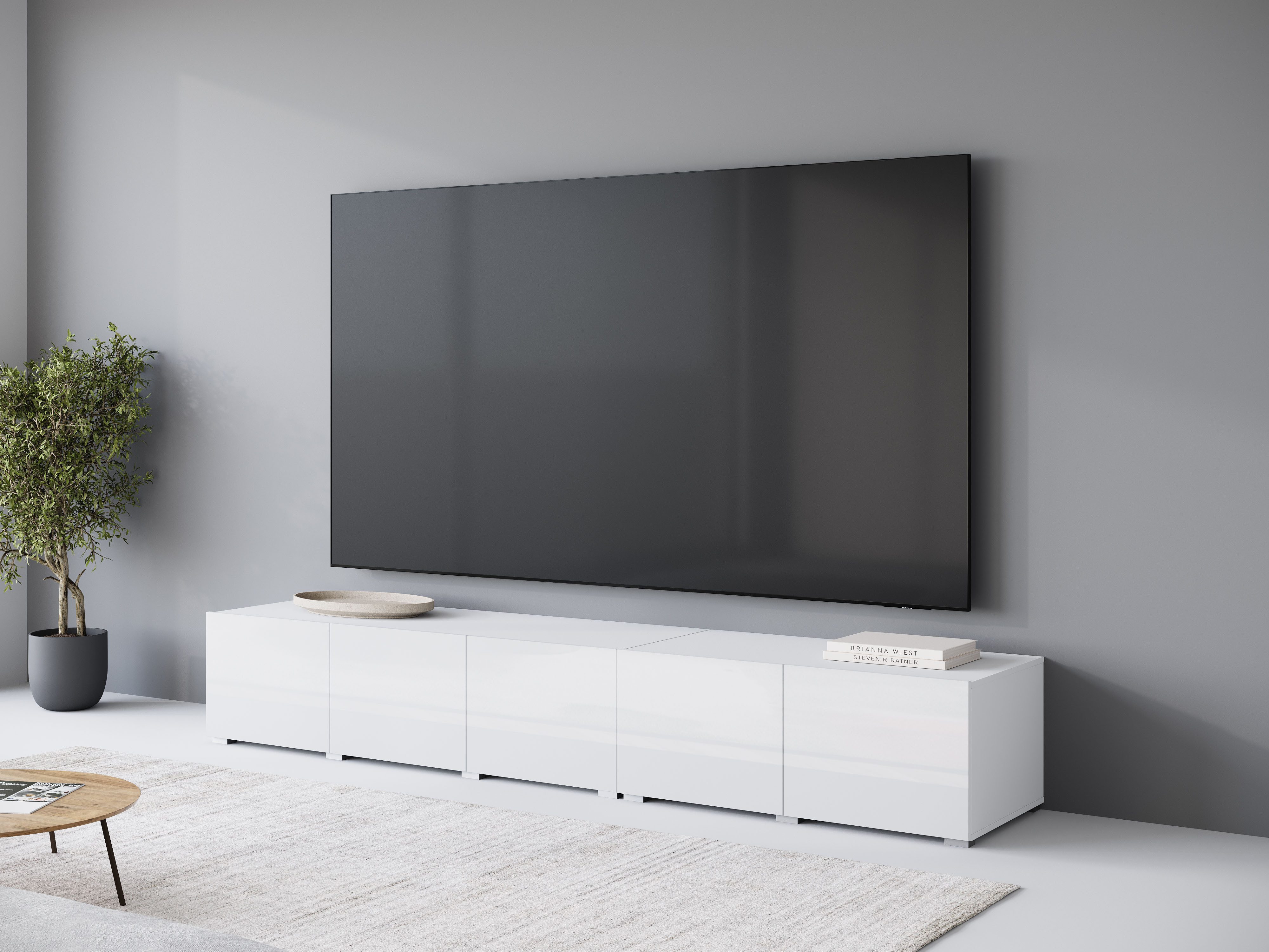 OTTO home Lowboard Denver 250 cm für bis zu 98-Zoll TVs - Weltmeisterschaft im XXL Format, Wahlweise mit oder ohne offenes Fach in der Mitte