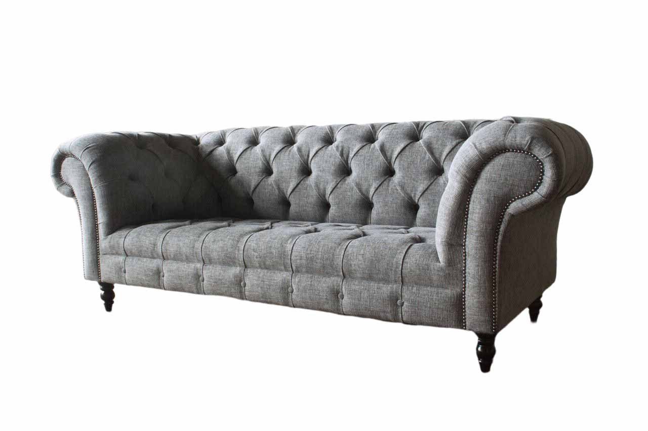 Chesterfield-Sofa Elegantes graues Sofa mit hochwertiger Polsterung und Holzfüßen