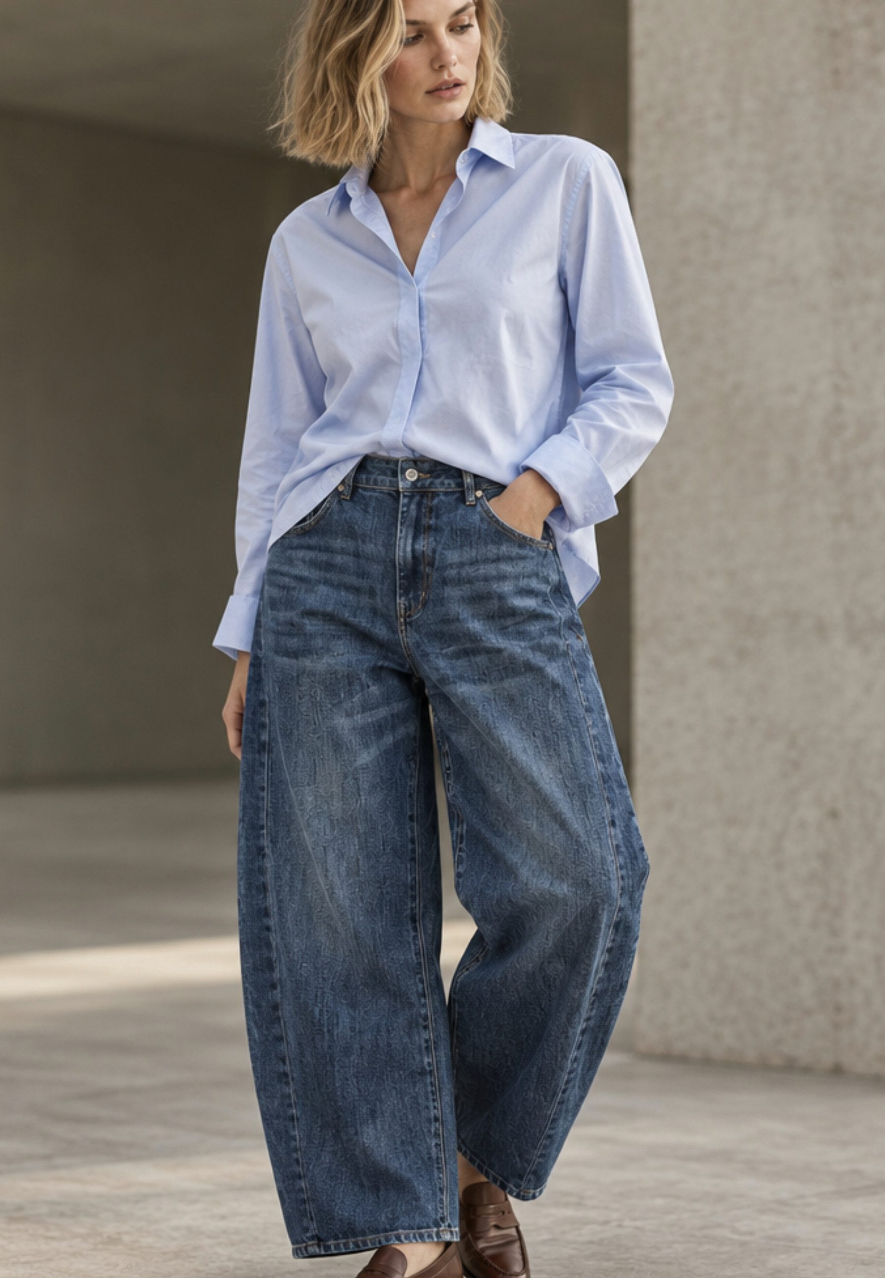 Andijamo-Fashion Stretch-Hose BLUE CURVE Moderner Barrel Fit