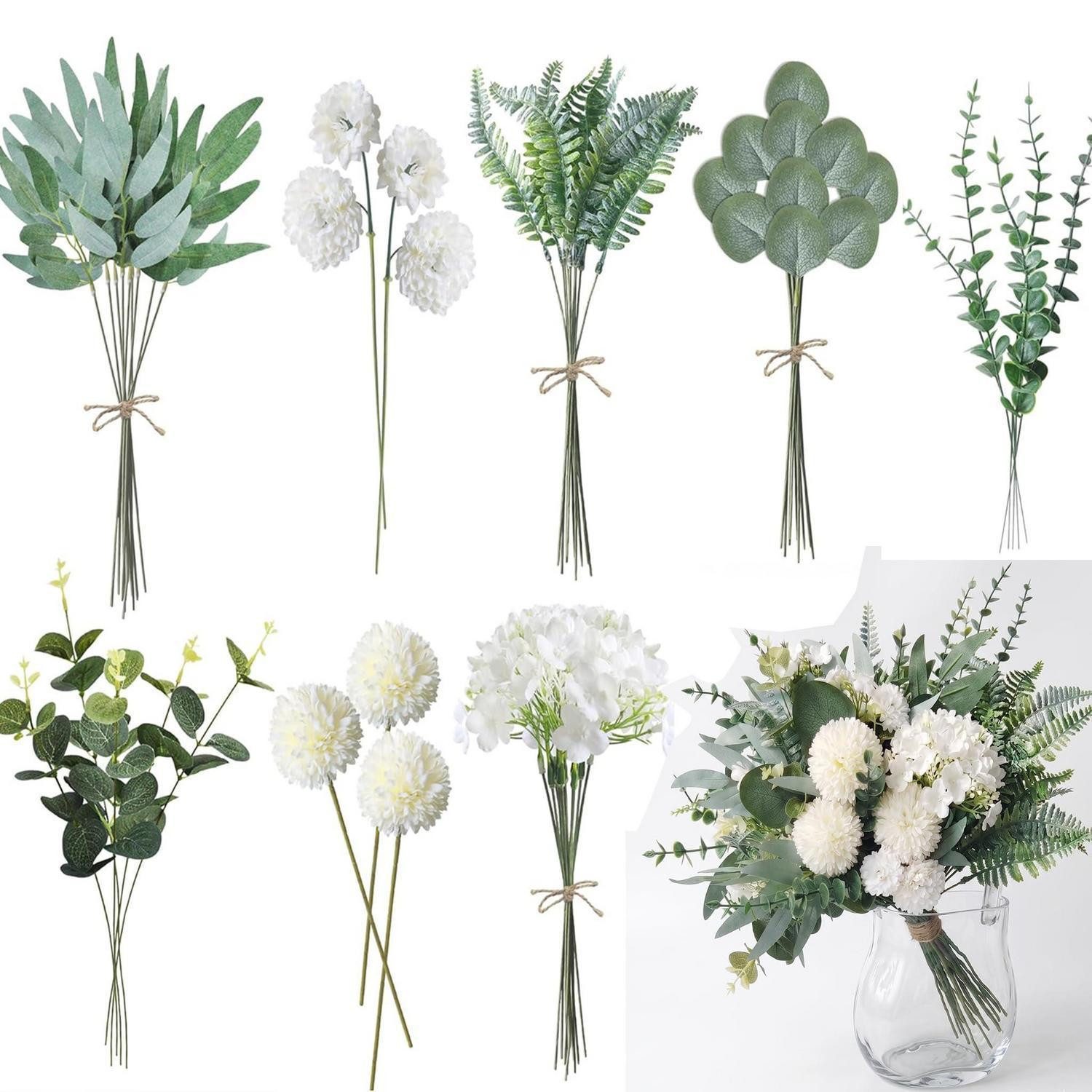 Kunstblumenstrauß Kunstblumenstrauß 55 Stück Weiß Hortensien Eukalyptus, LuxusKollektion, Höhe 2 cm