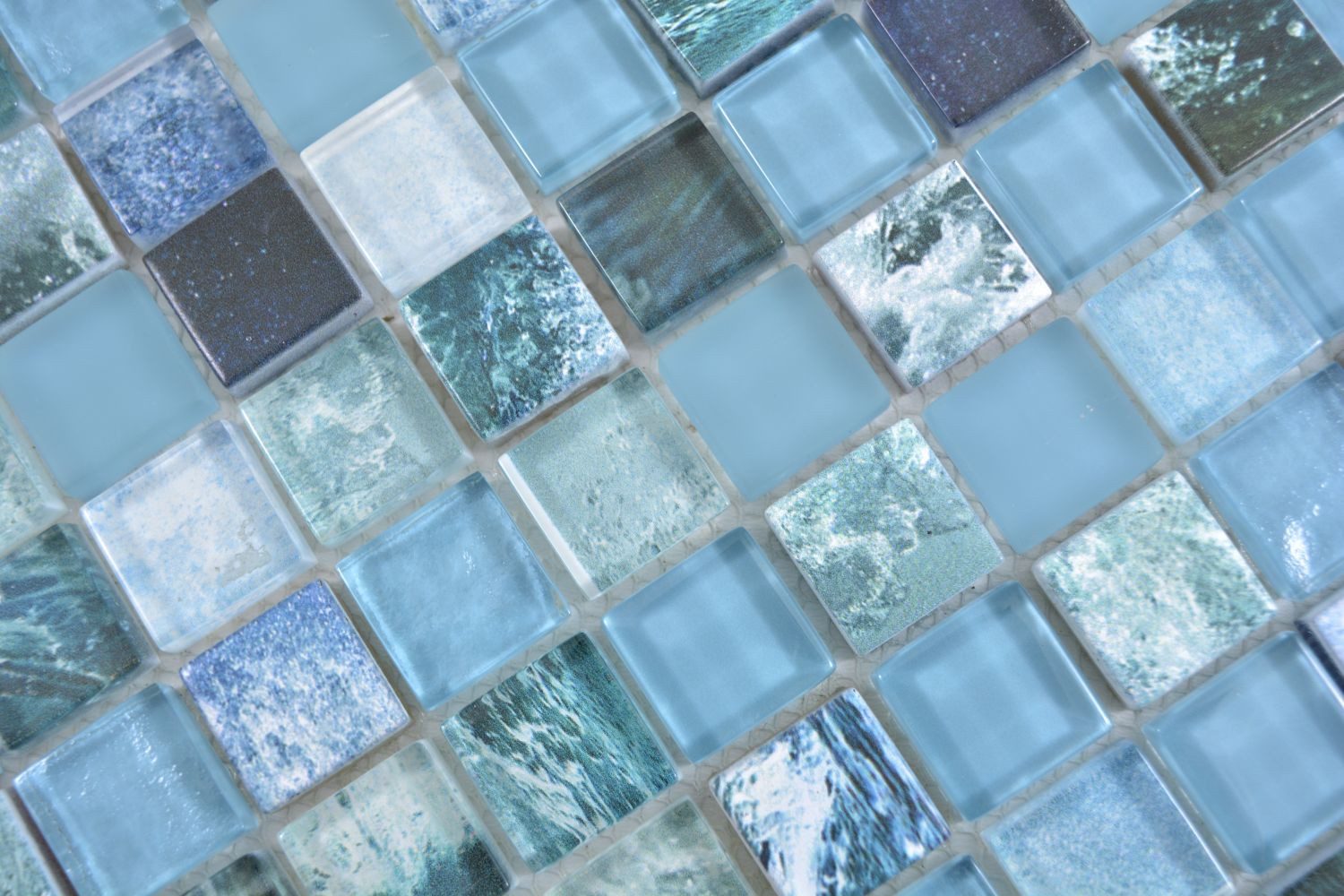 Thumbnail - Mosani Mosaikfliesen Glasmosaik Crystal Mosaik grünblau glänzend / 10 Matten