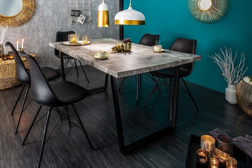 riess-ambiente Esstisch LOFT 160cm grau/schwarz - Holzwerkstoff, Metall, Beton-Design, Kufen (Einzelartikel, 1-St), Modern & Industrial Design für 4 Personen - ideal für Wohnzimmer